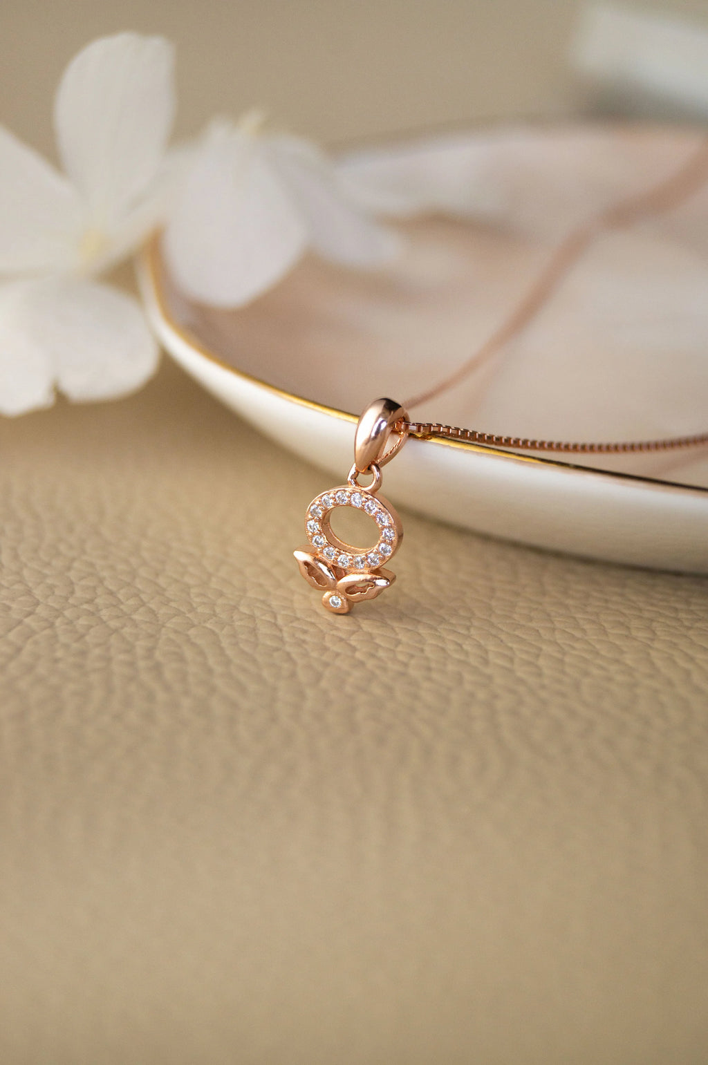 Halo Flower Rose Gold Plated Sterling Silver Pendant Set