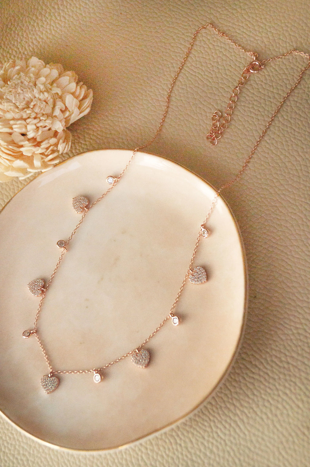 Charming Hearts Rose Gold Plated Sterling Silver Charm Necklace