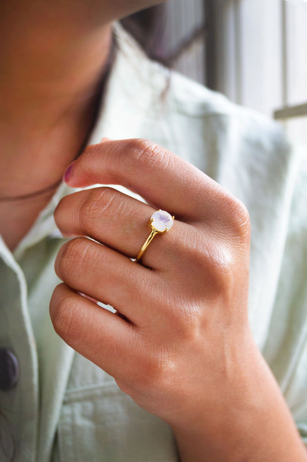 Divine Moon Stone Gold Plated Sterling Silver Classic Ring
