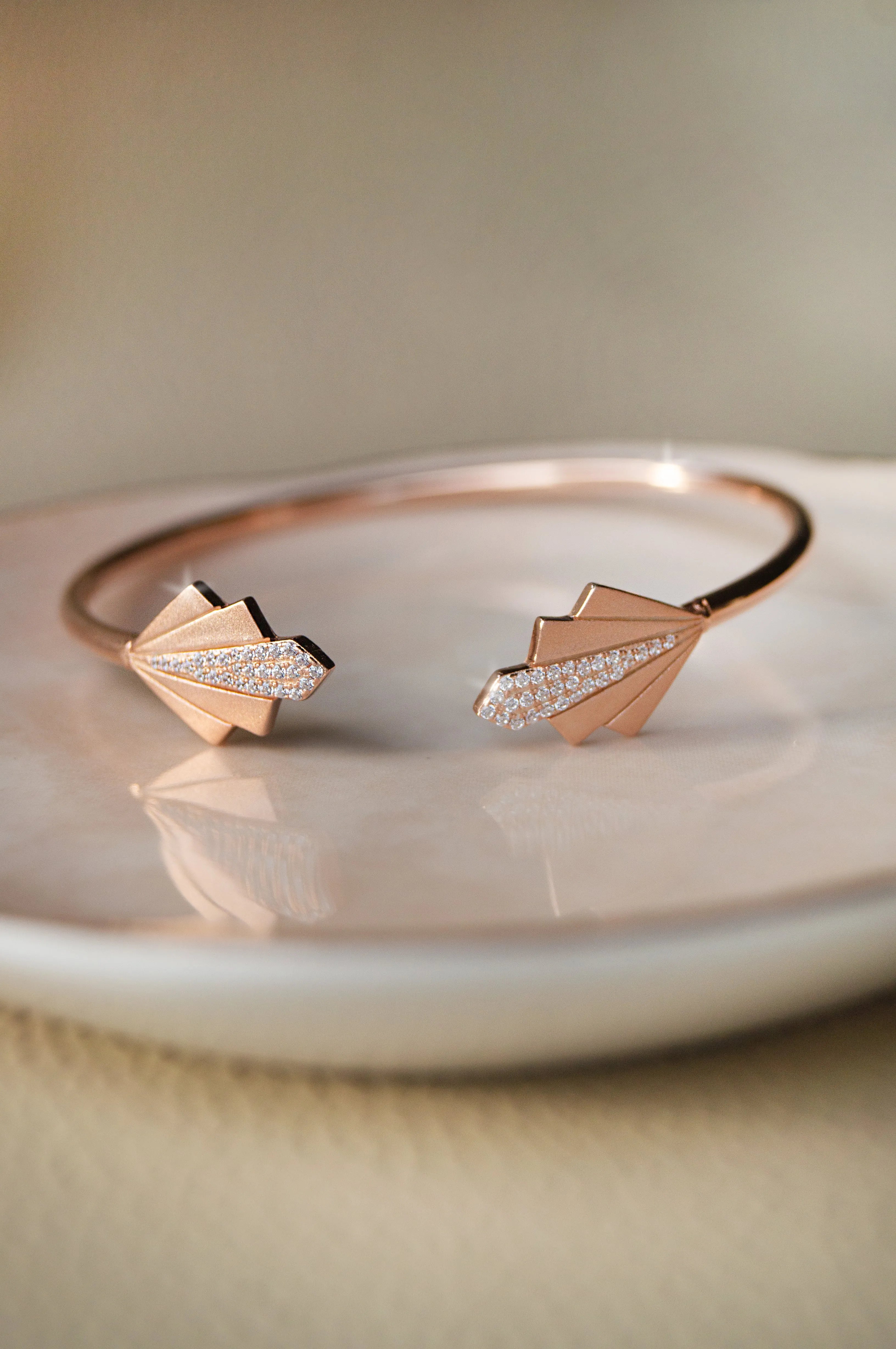 Deco Glam Rose Gold Plated Sterling Silver Adjustable Bracelet