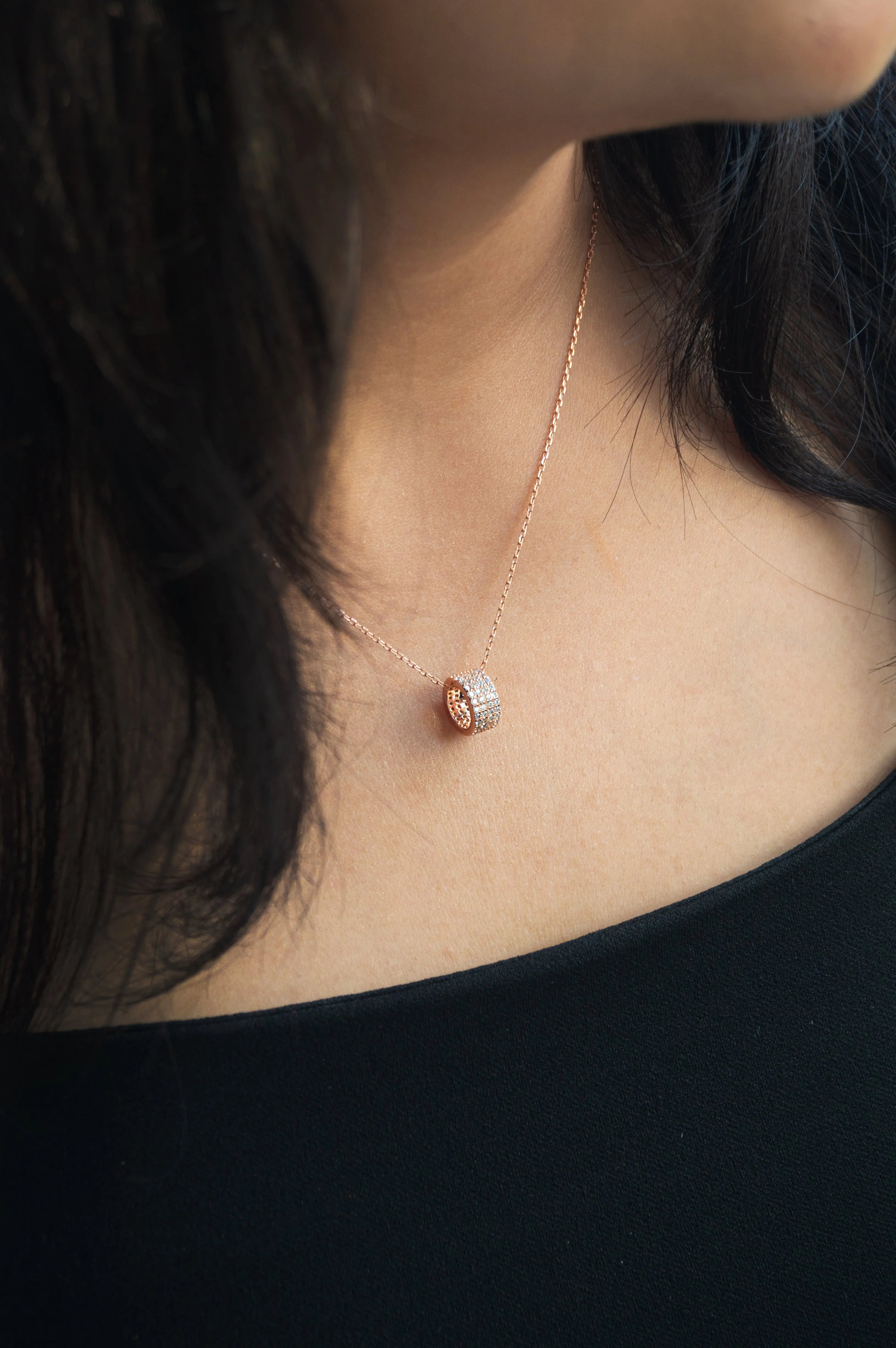 Ring-It-Up Rose Gold Plated Sterling Silver Pendant With Chain