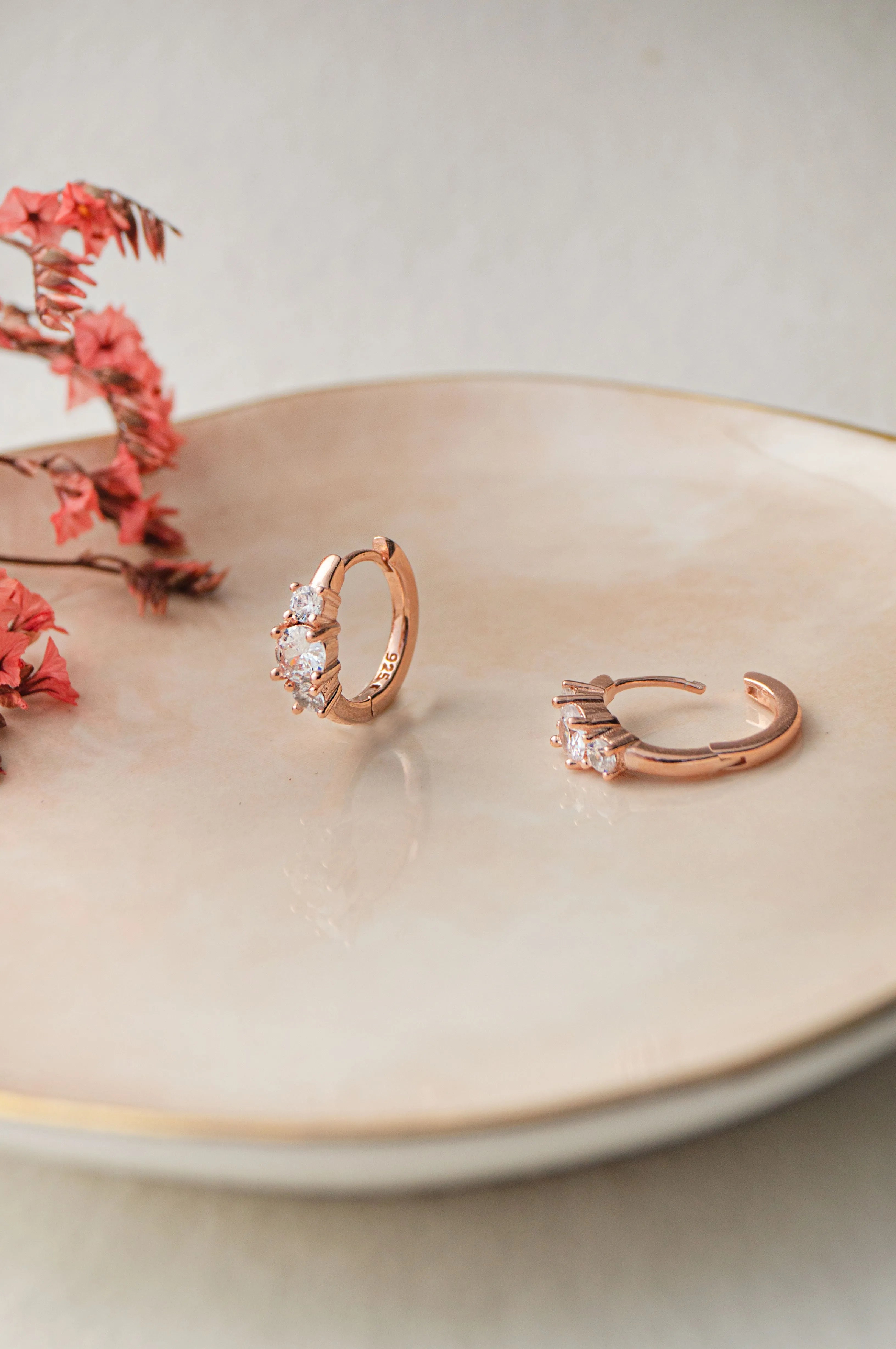 Past Present And Future Rose Gold Plated Sterling Silver Hoop Earrings