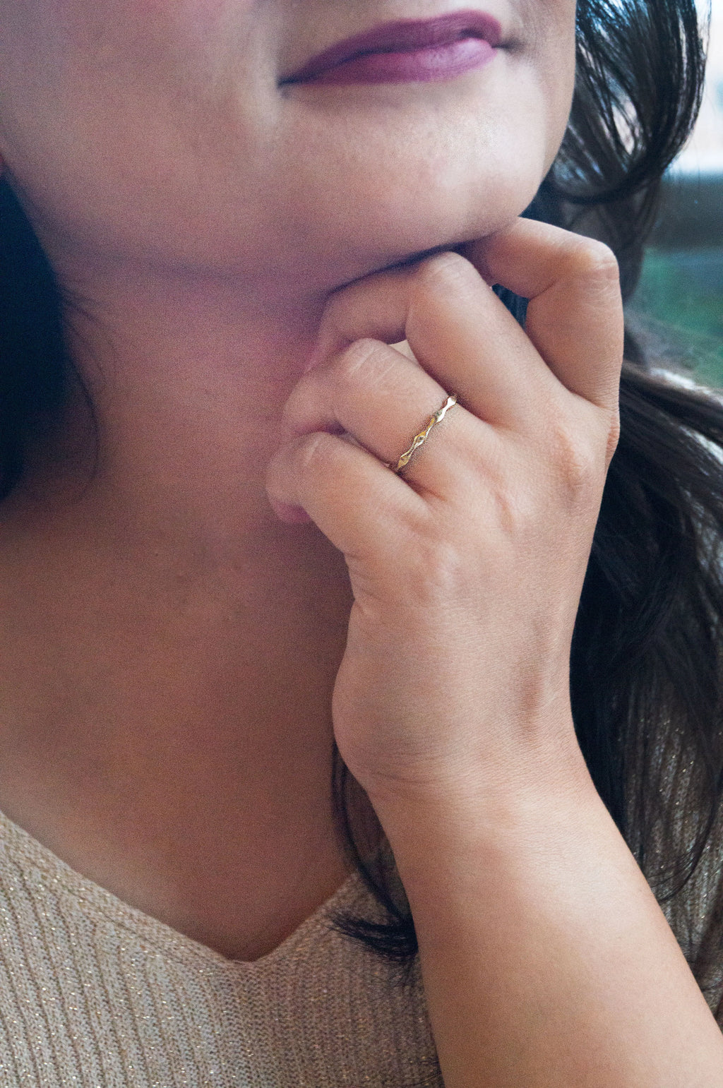 Pretty Wave Rose Gold Plated Sterling Silver Adjustable Ring