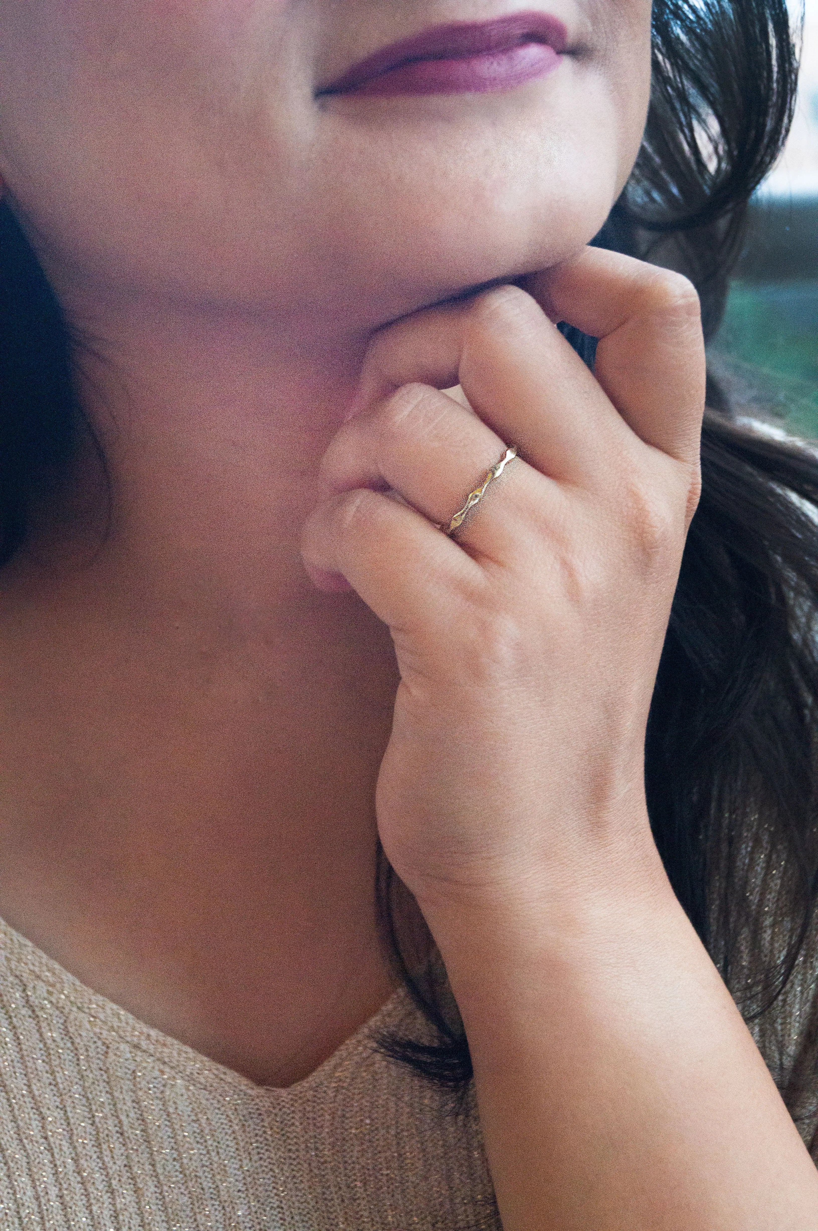 Pretty Wave Rose Gold Plated Sterling Silver Adjustable Ring