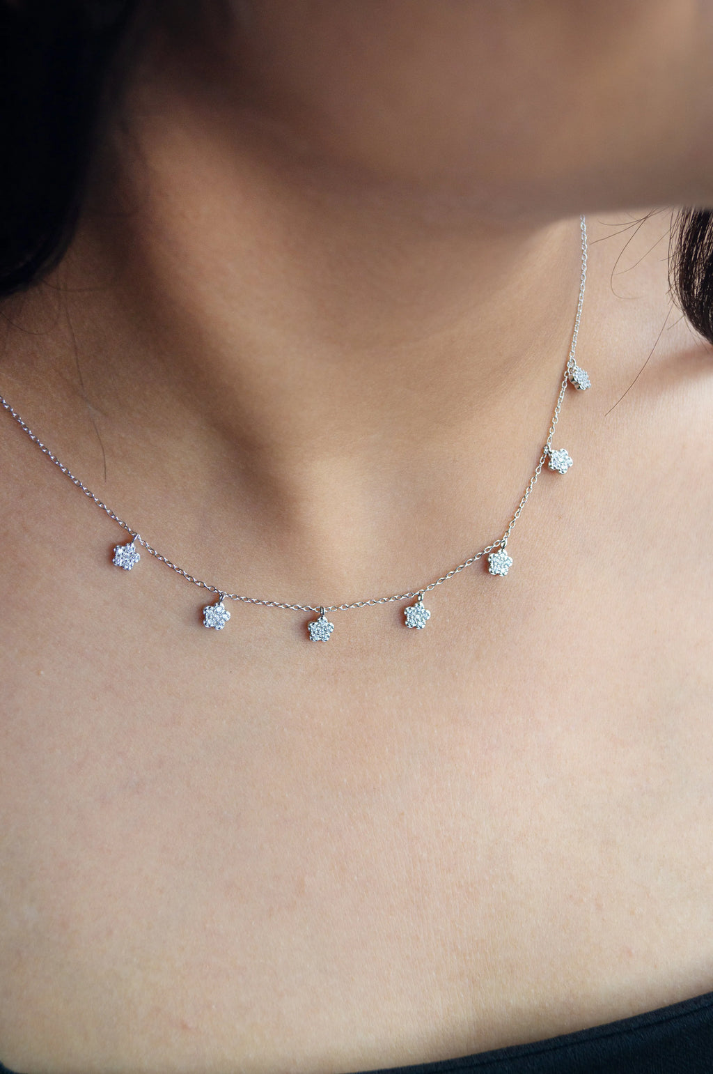 Happy Flowers Charm Sterling Silver Delicate Necklace