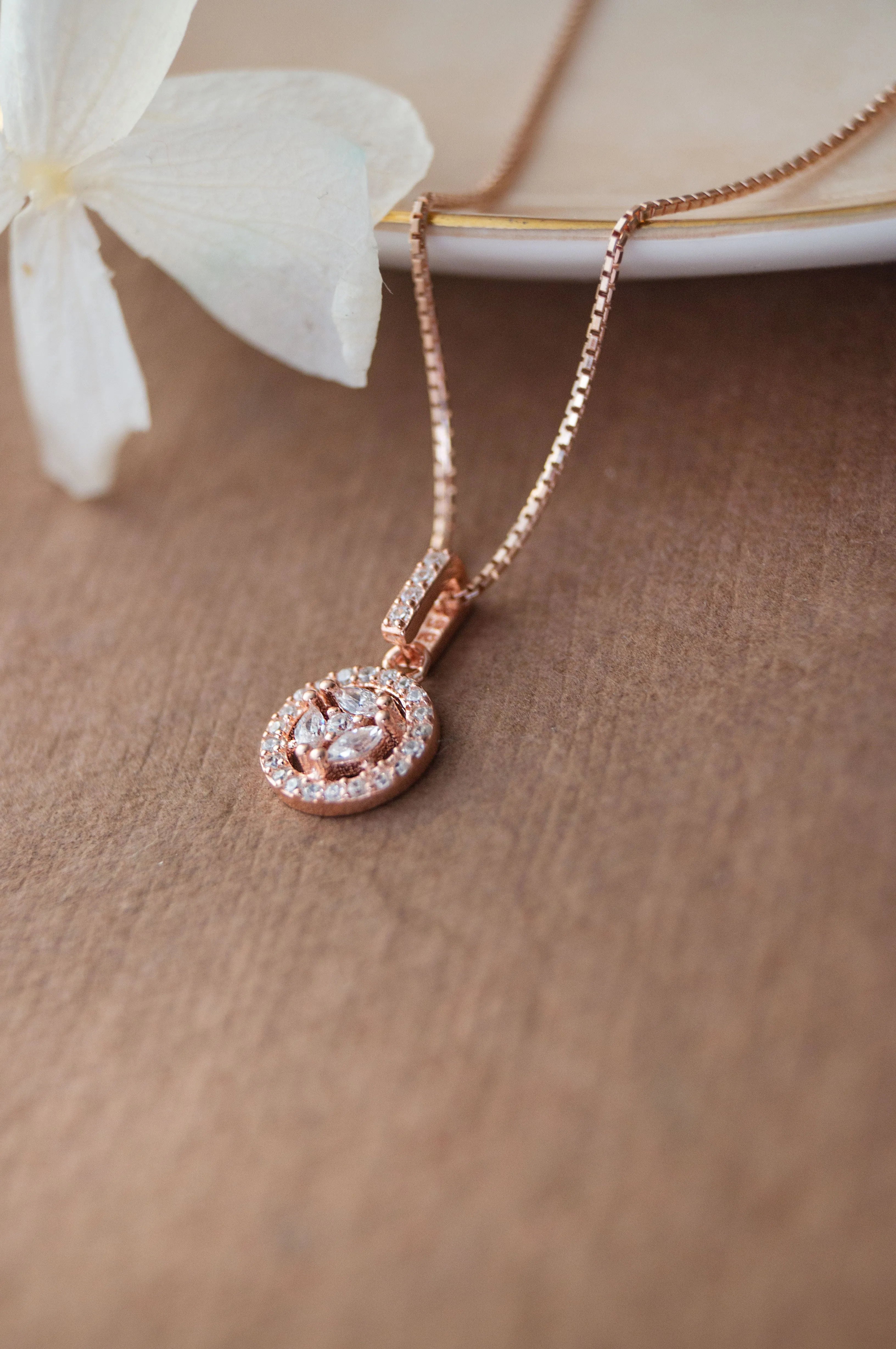 Circular Floret Rose Gold Plated Sterling Silver Pendant