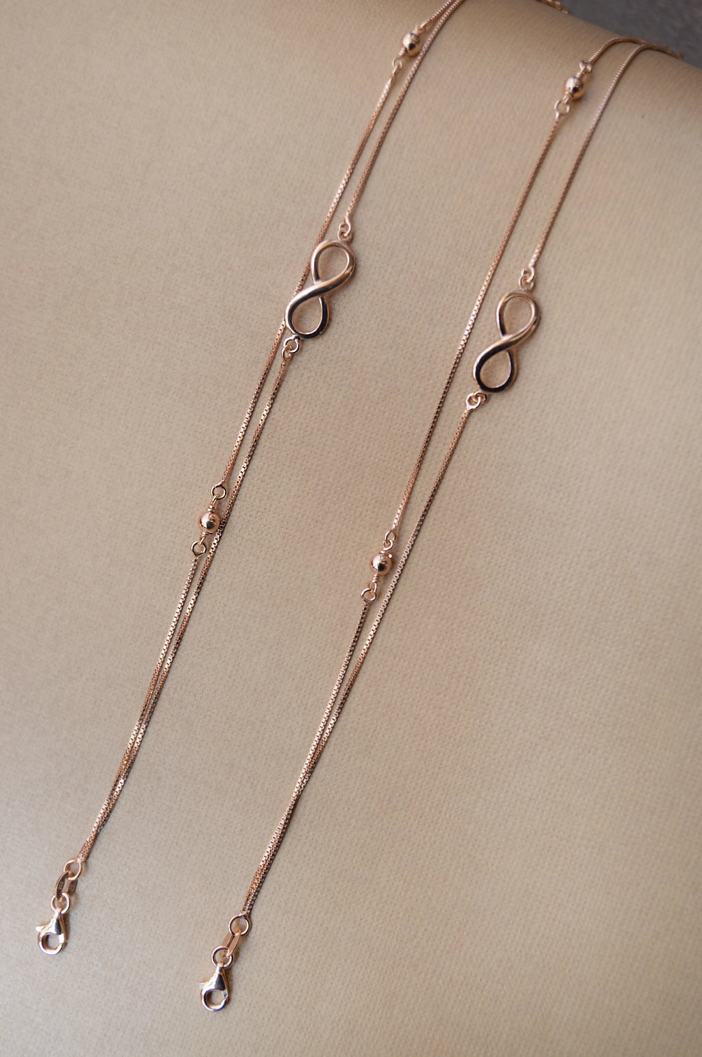 Two Layer Infinity Chain Rose Gold Plated Sterling Silver Anklet