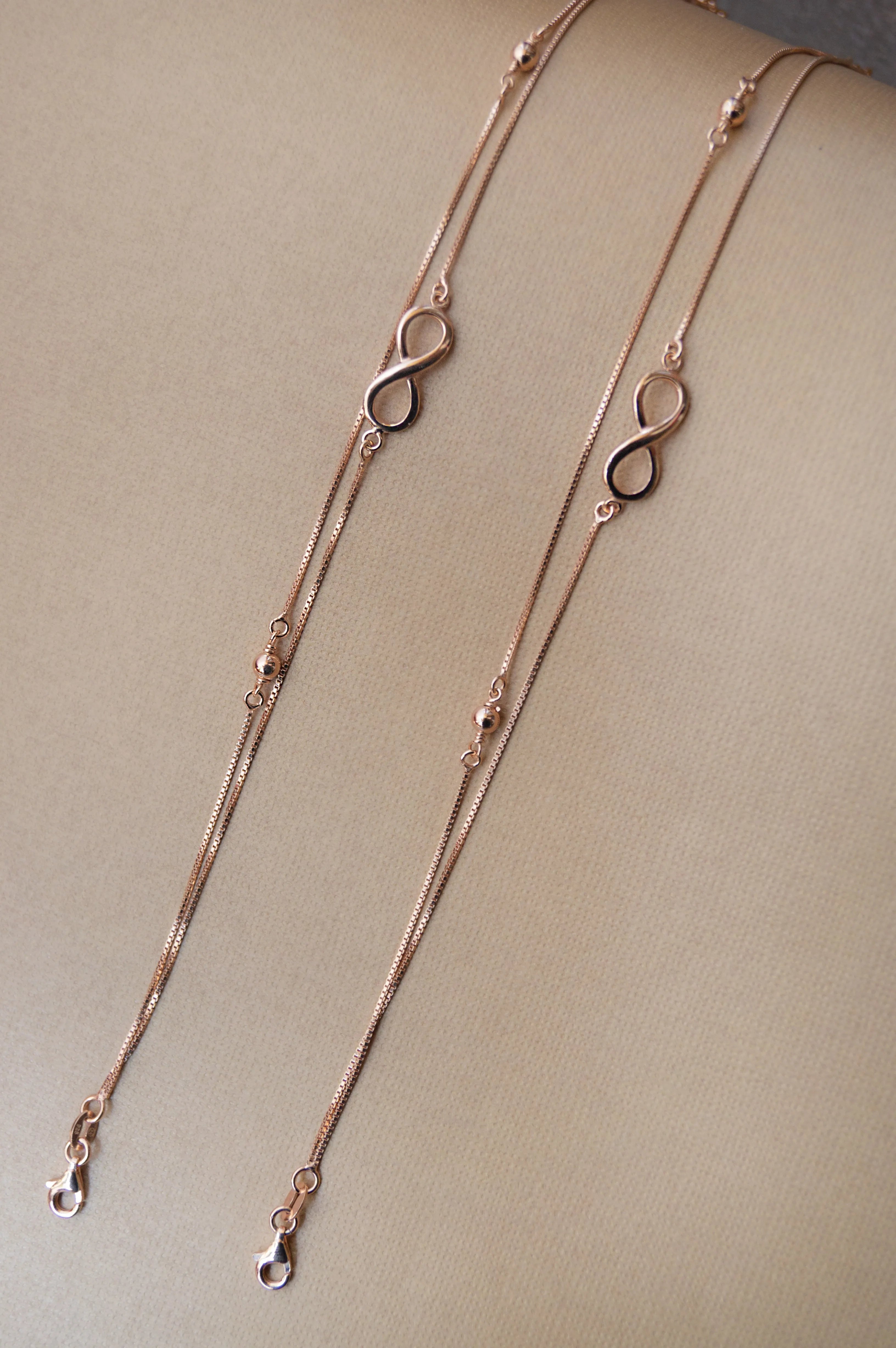 Two Layer Infinity Chain Rose Gold Plated Sterling Silver Anklet