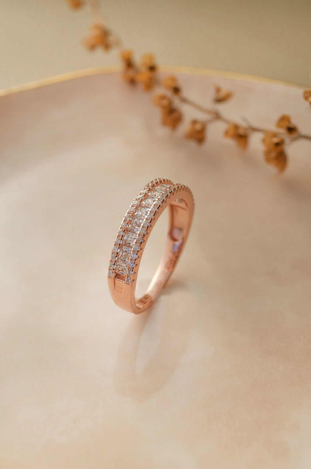 Linear Glam Rose Gold Plated Sterling Silver Band Ring