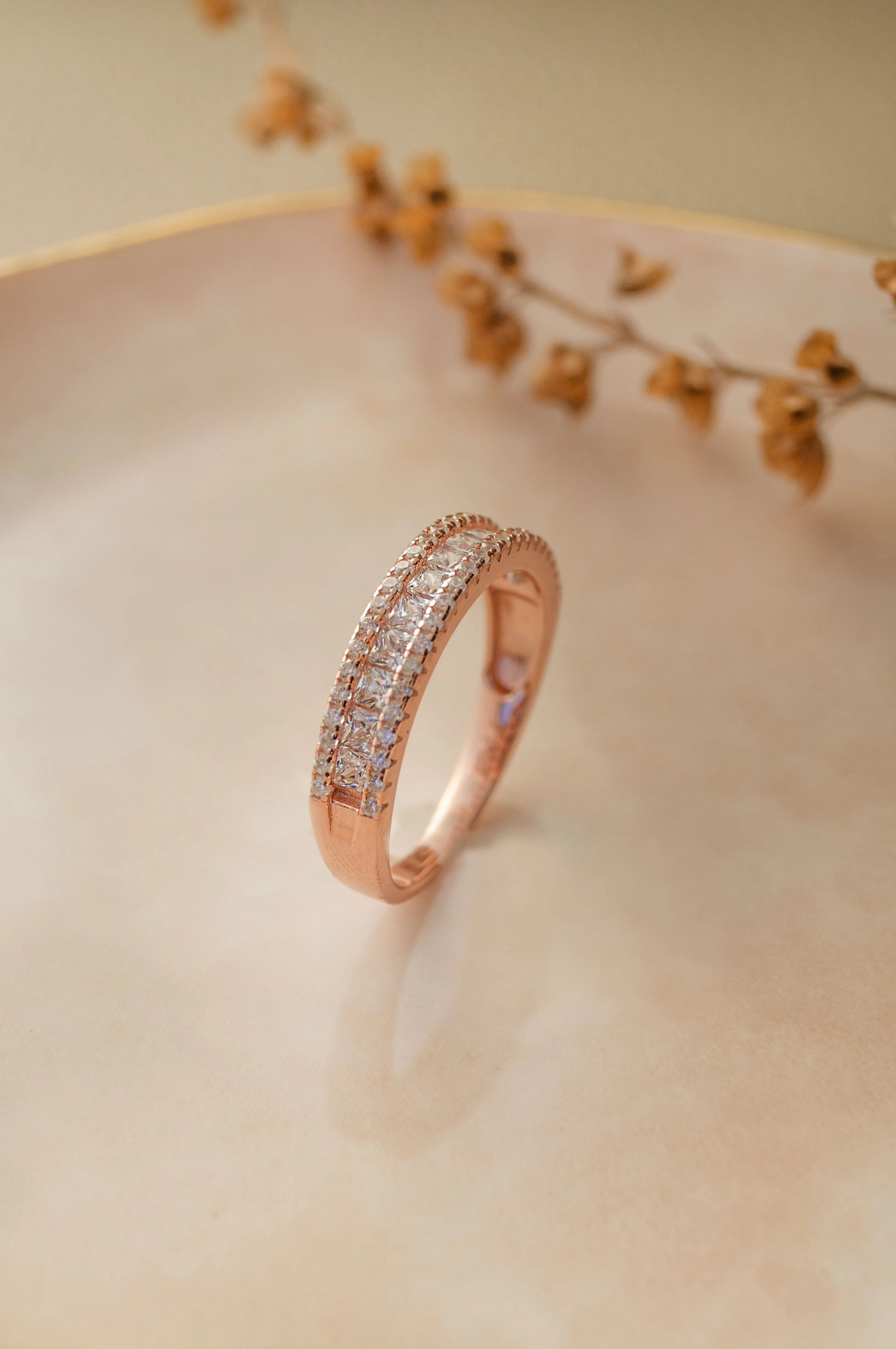 Linear Glam Rose Gold Plated Sterling Silver Band Ring