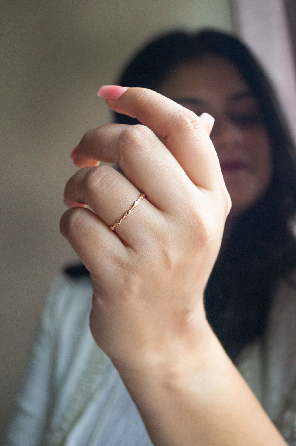 Pretty Wave Rose Gold Plated Sterling Silver Adjustable Ring