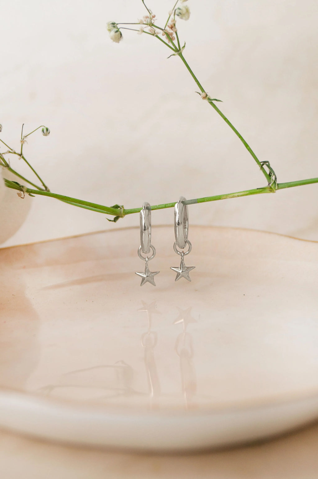 Twinkling Star Charm Sterling Silver Hoop Earrings