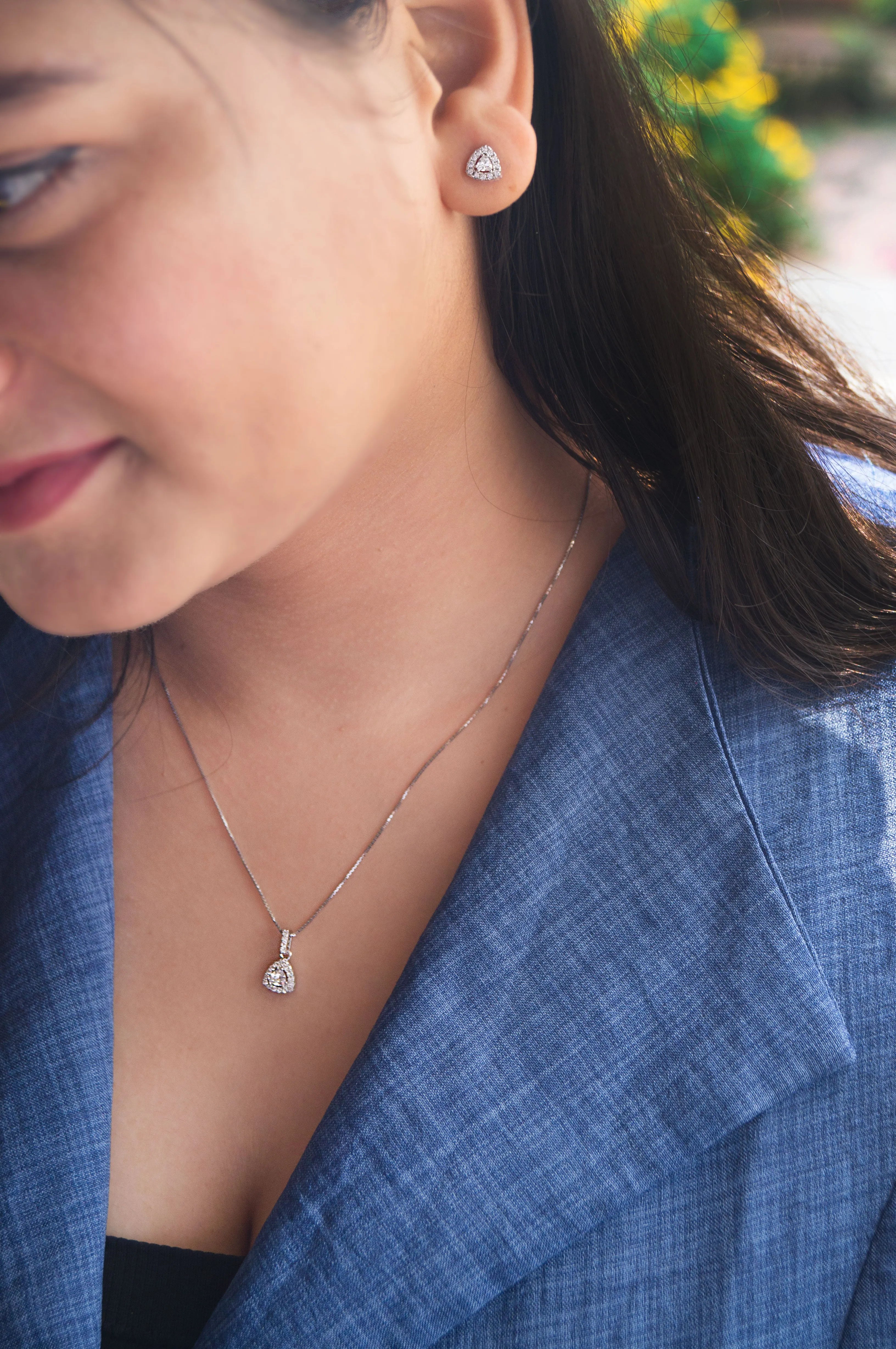 Blinging Triangle Sterling Silver Pendant Set