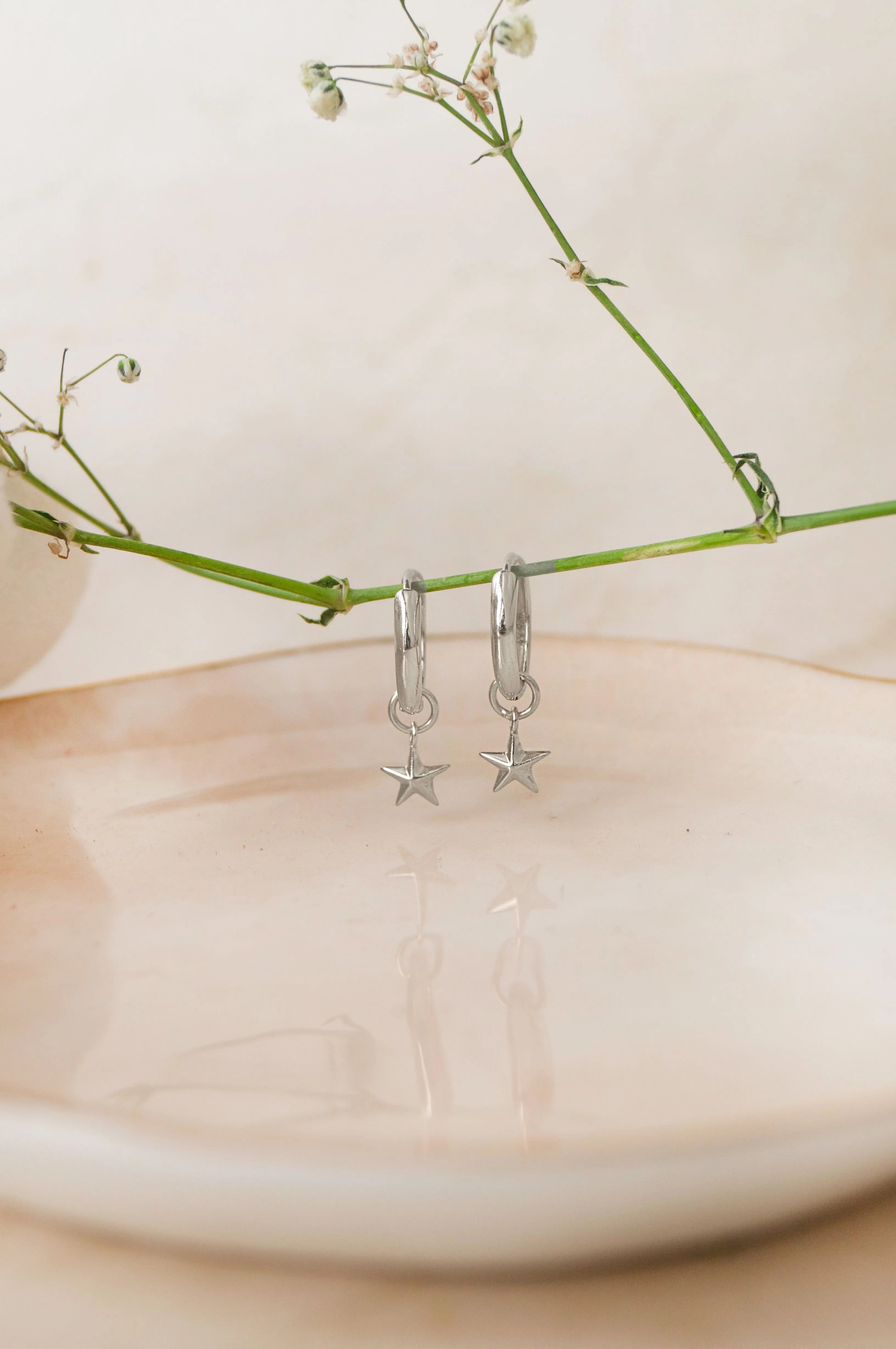 Twinkling Star Charm Gold Plated Sterling Silver Hoop Earrings