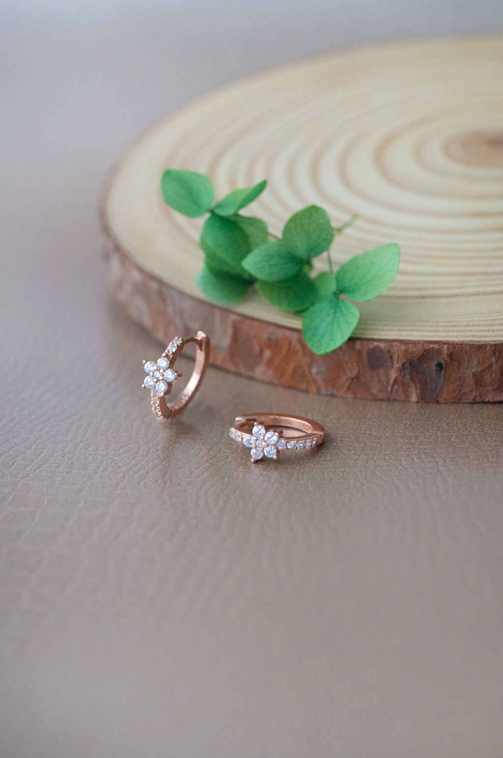Flower On A Rail Rose Gold Plated Sterling Silver Hoop Earrings