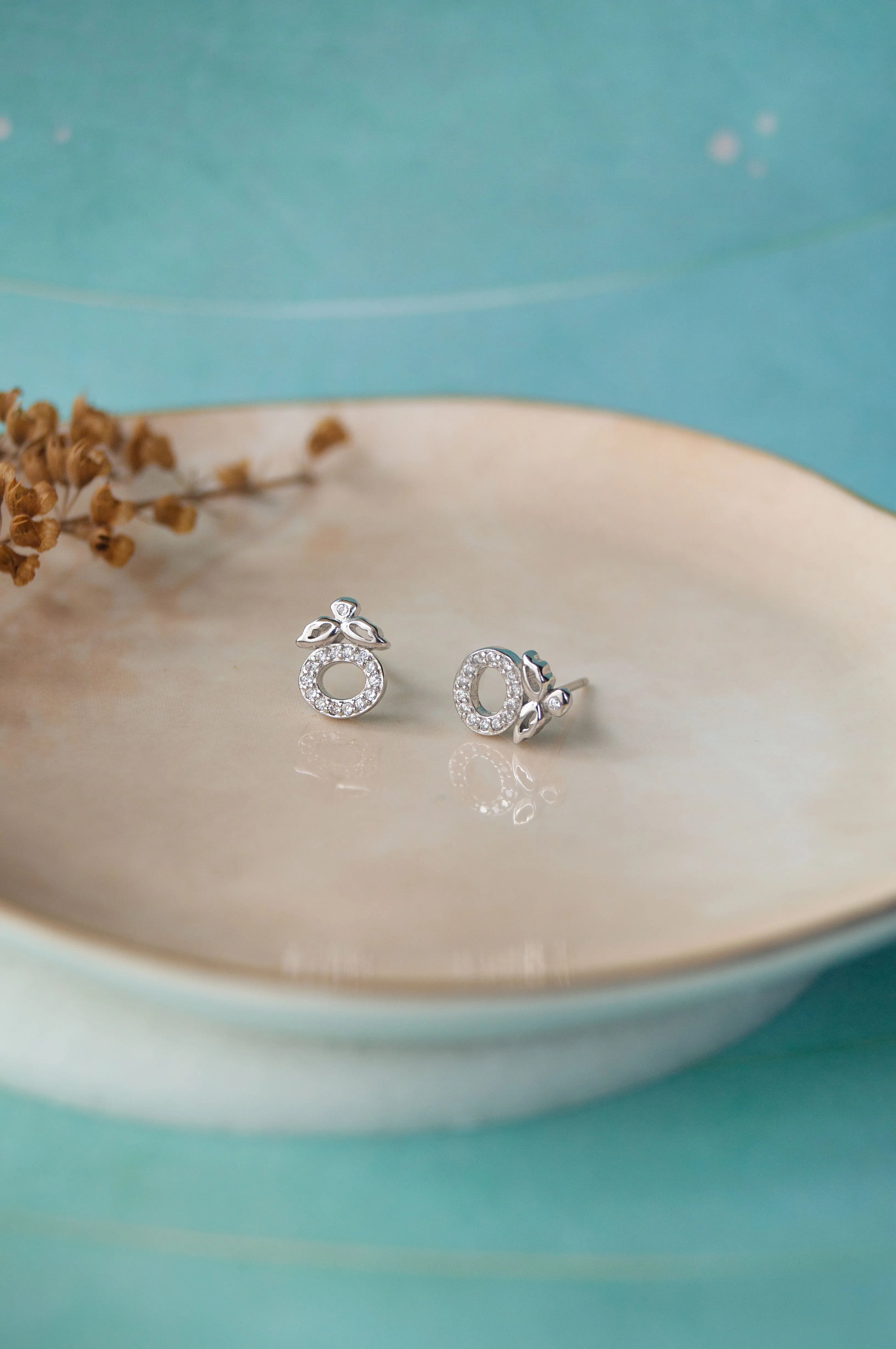 Halo Flower Rose Gold Plated Sterling Silver Pendant Set