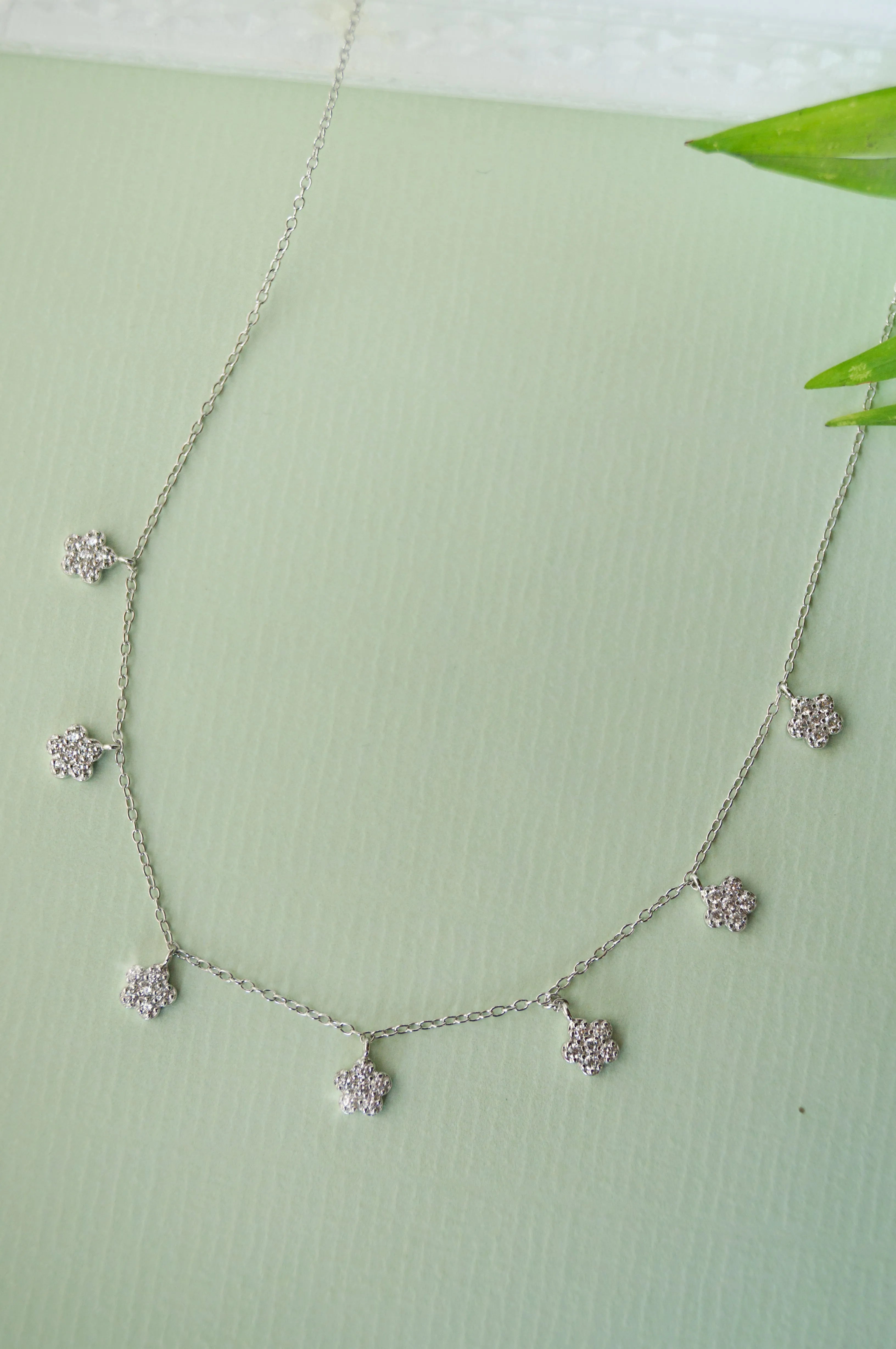 Happy Flowers Charm Sterling Silver Delicate Necklace