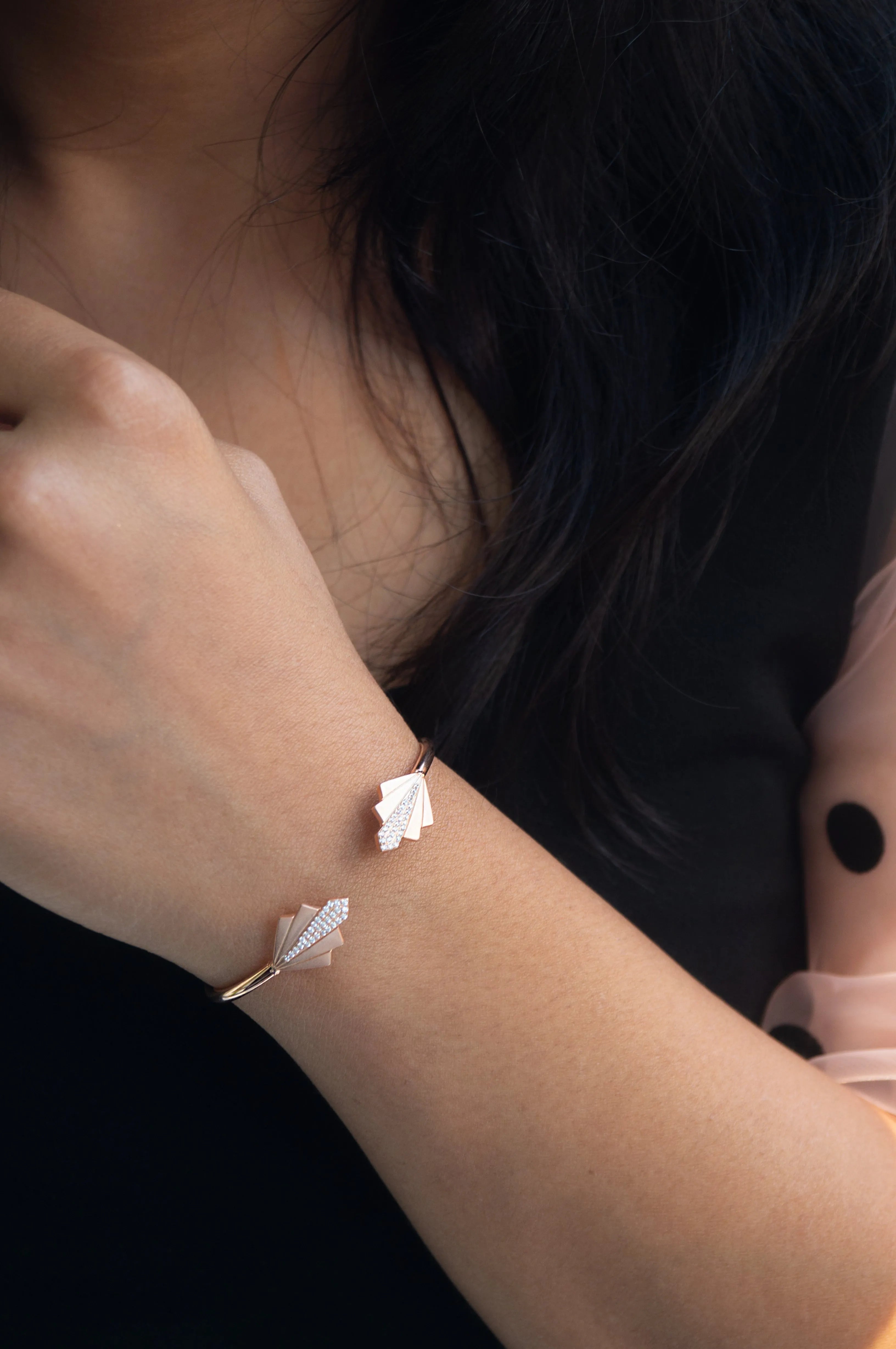 Deco Glam Rose Gold Plated Sterling Silver Adjustable Bracelet