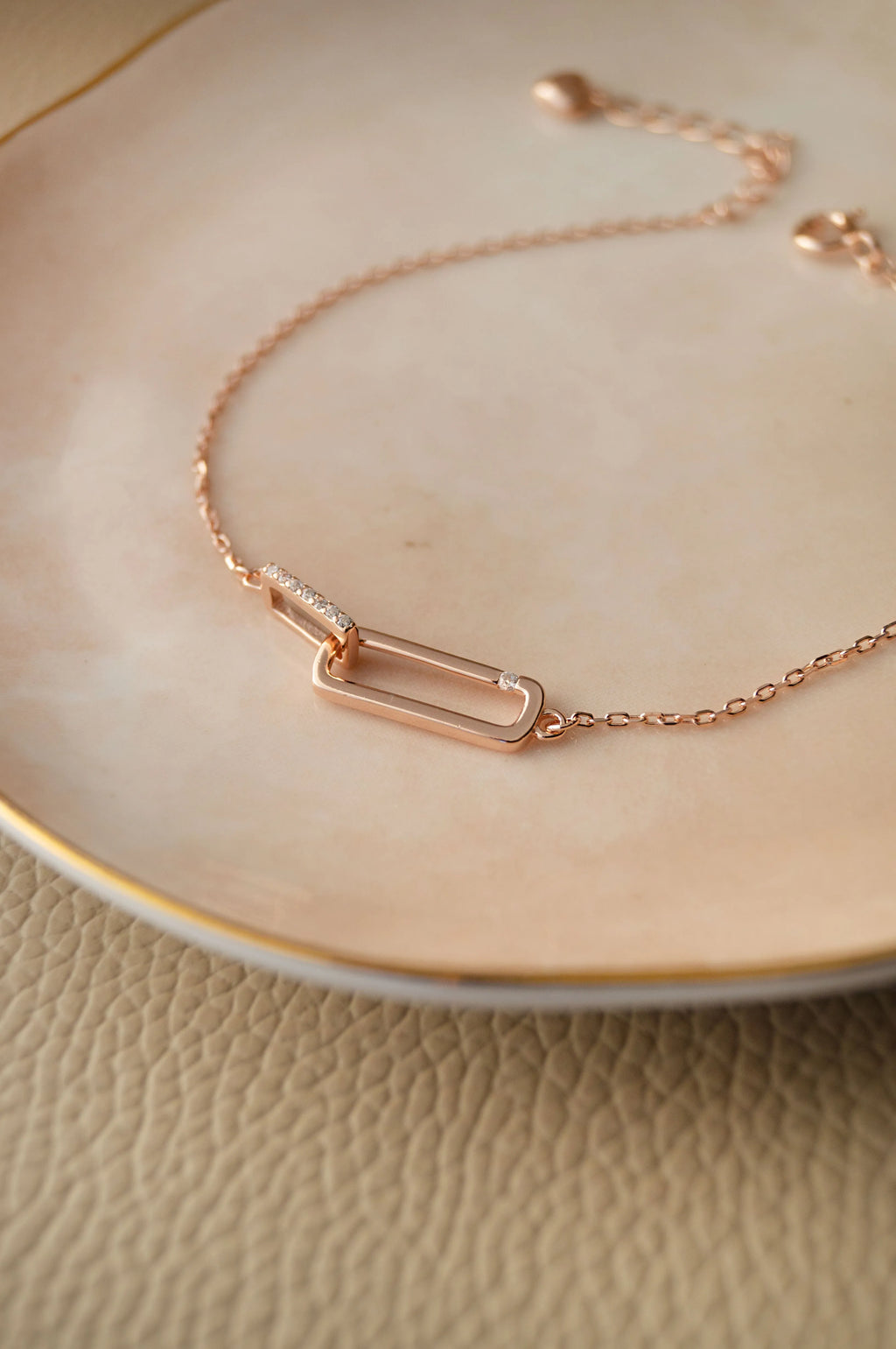 Interlinked Rectangle Sterling Silver Chain Bracelet