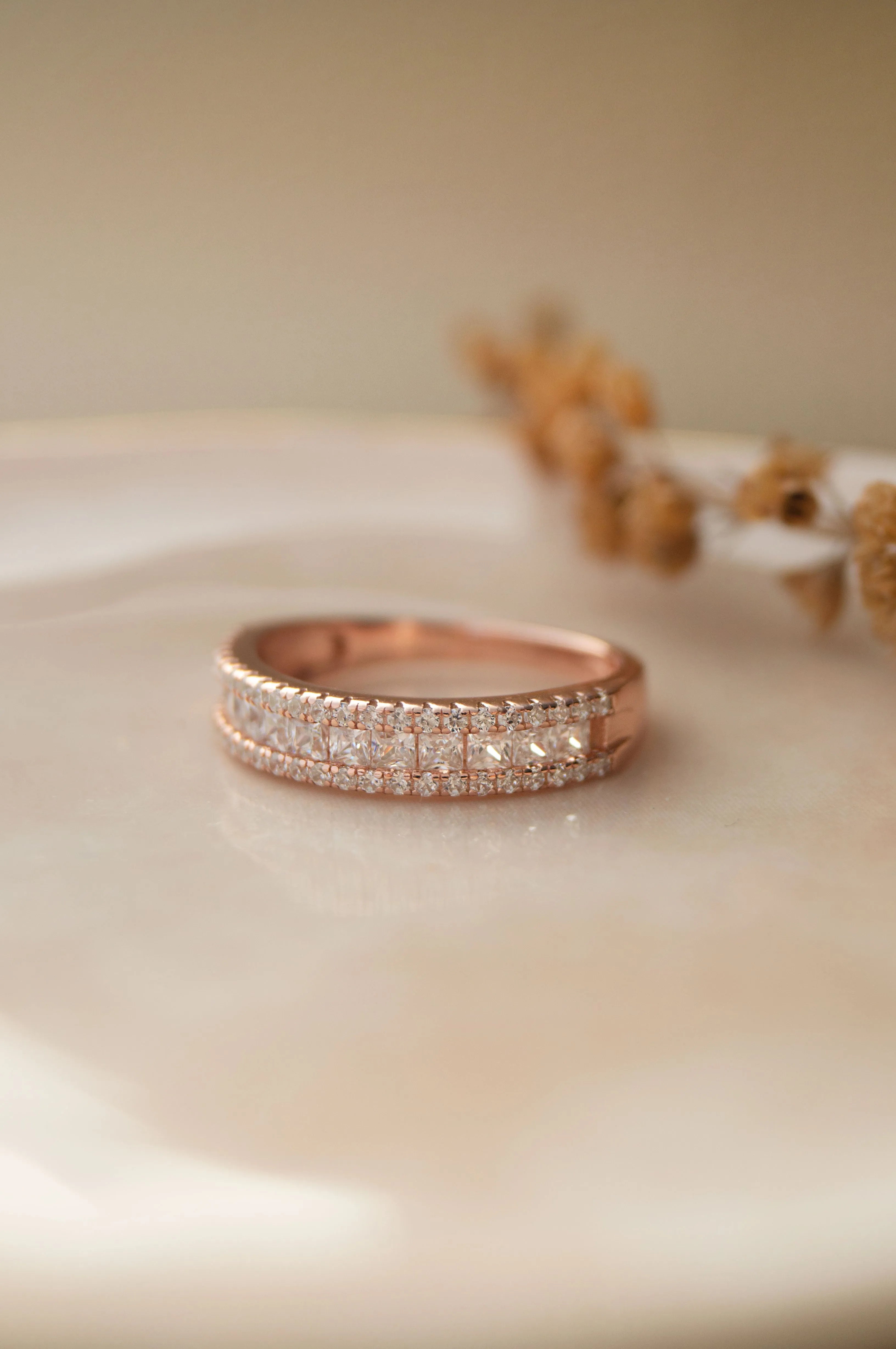 Linear Glam Rose Gold Plated Sterling Silver Band Ring