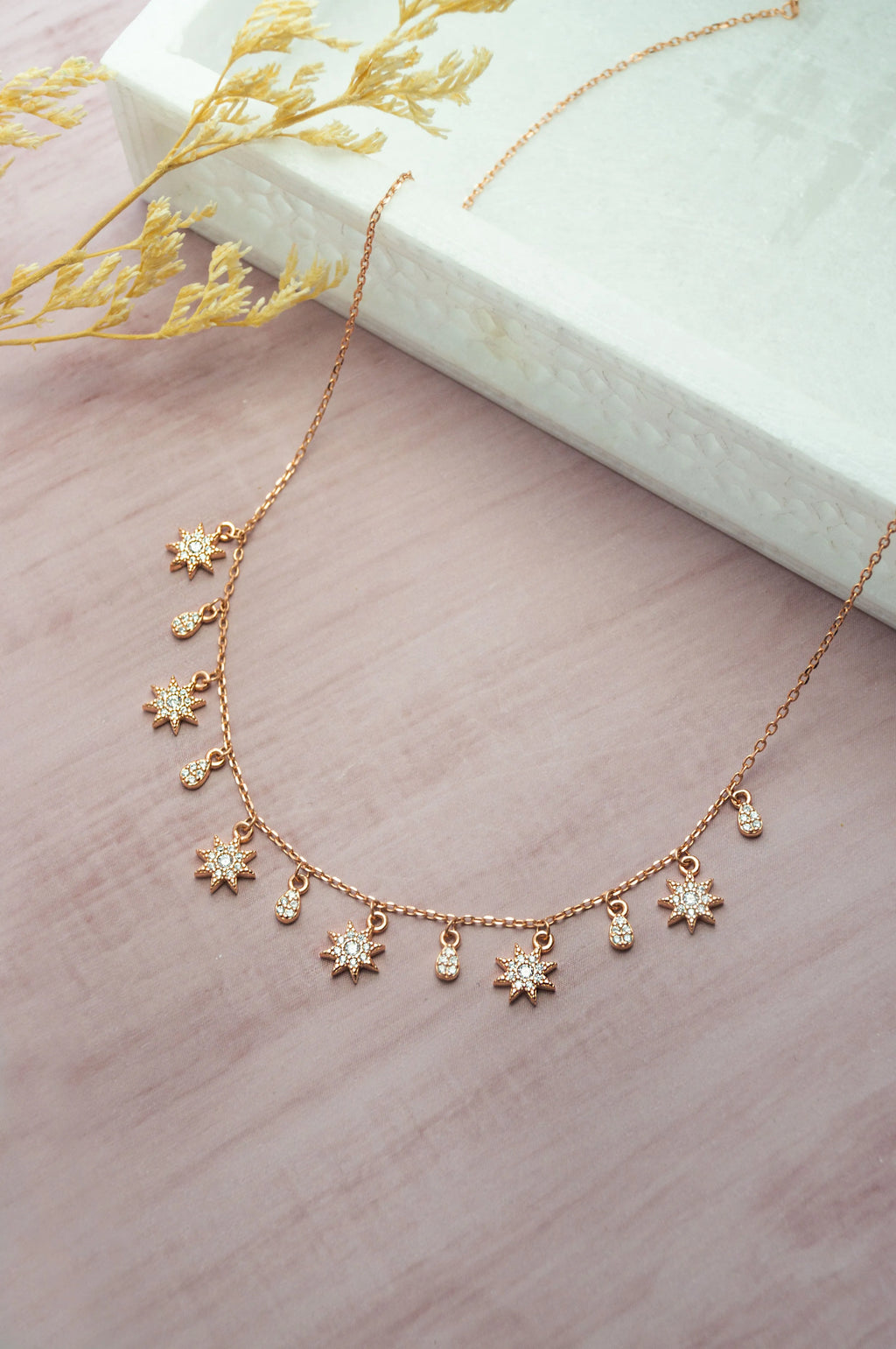 Sun Shine Charms Rose Gold Plated Sterling Silver Necklace Set