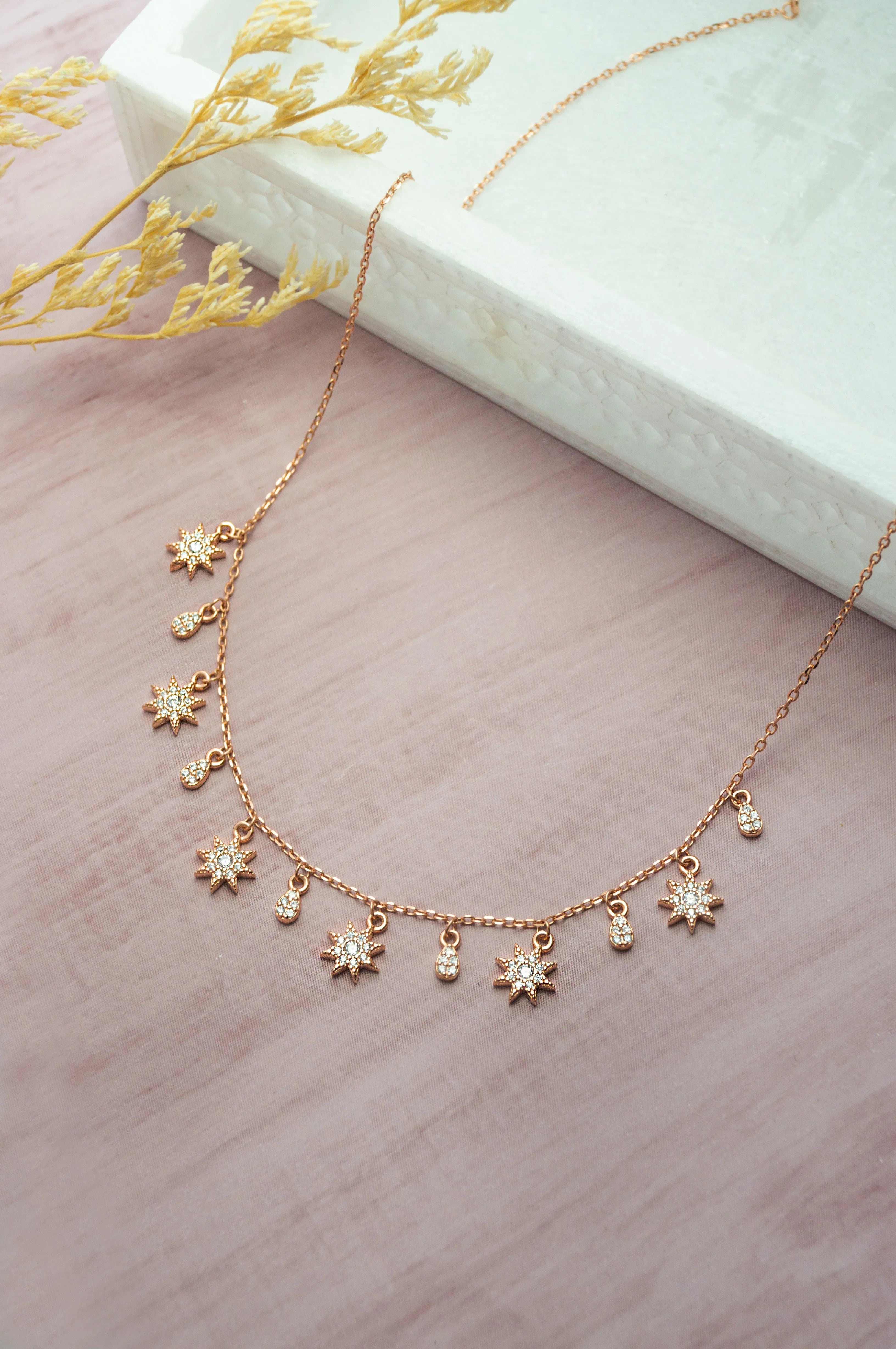 Sun Shine Charms Rose Gold Plated Sterling Silver Necklace Set