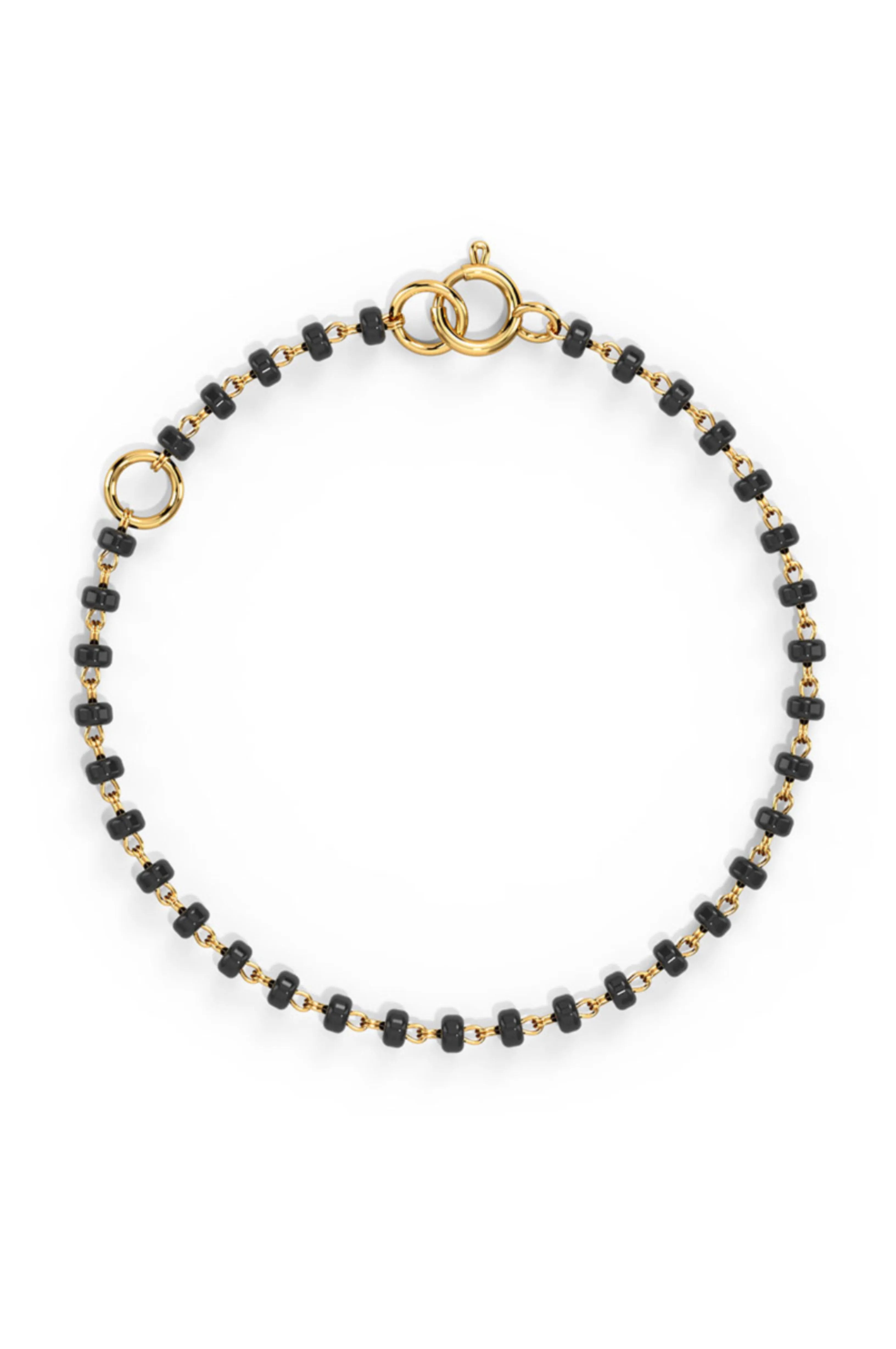 Classic Black Beads Gold Plated Sterling Silver Chain Kids Nazariya Bracelet