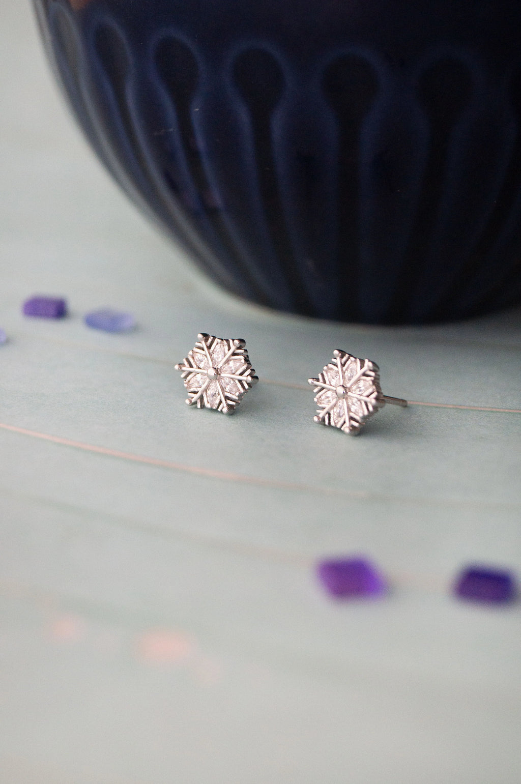 Snow Flake Sterling Silver Stud Earrings