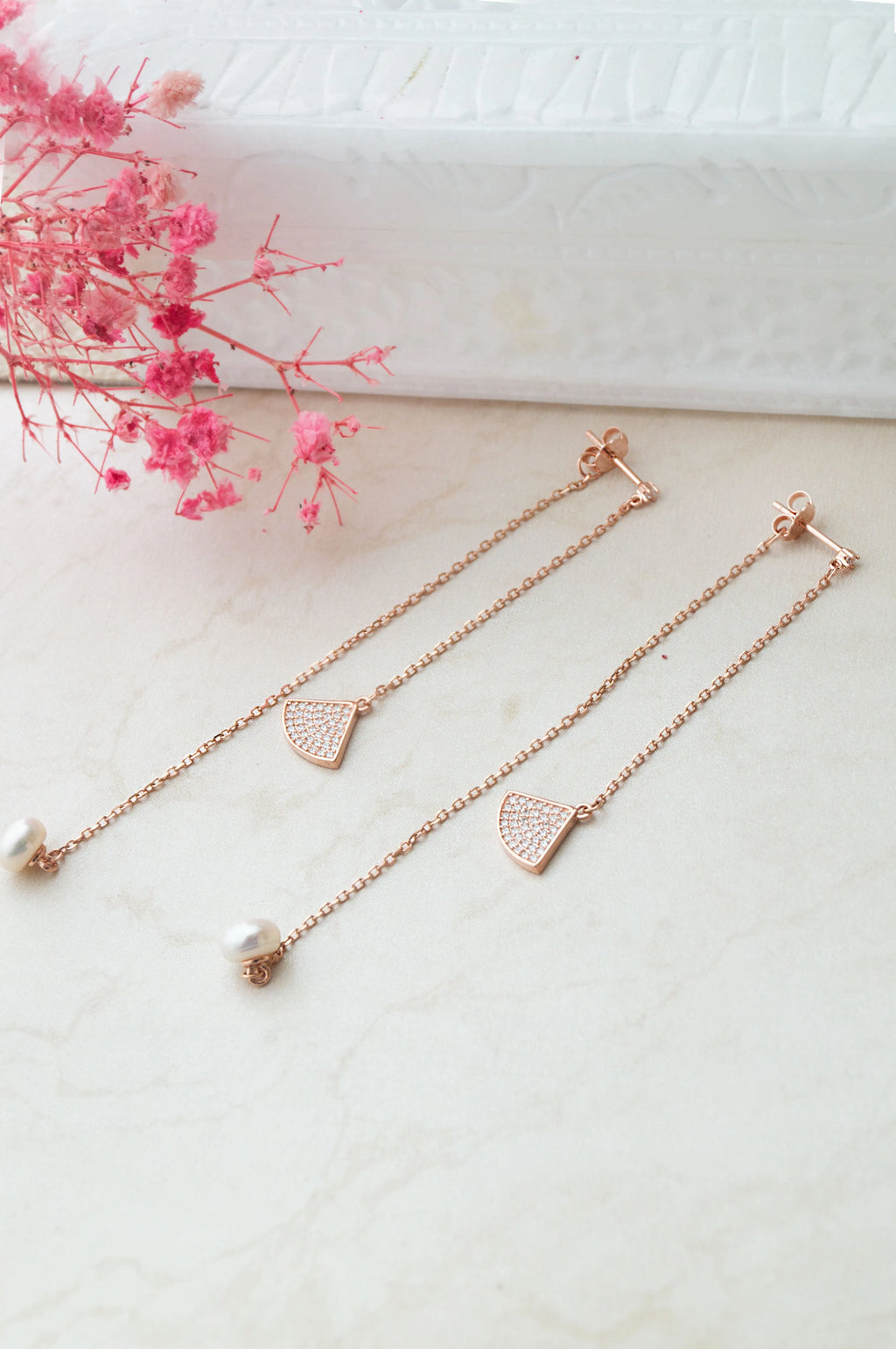 Palayfully Deco Rose Gold Plated Sterling Silver Dangler Earrings