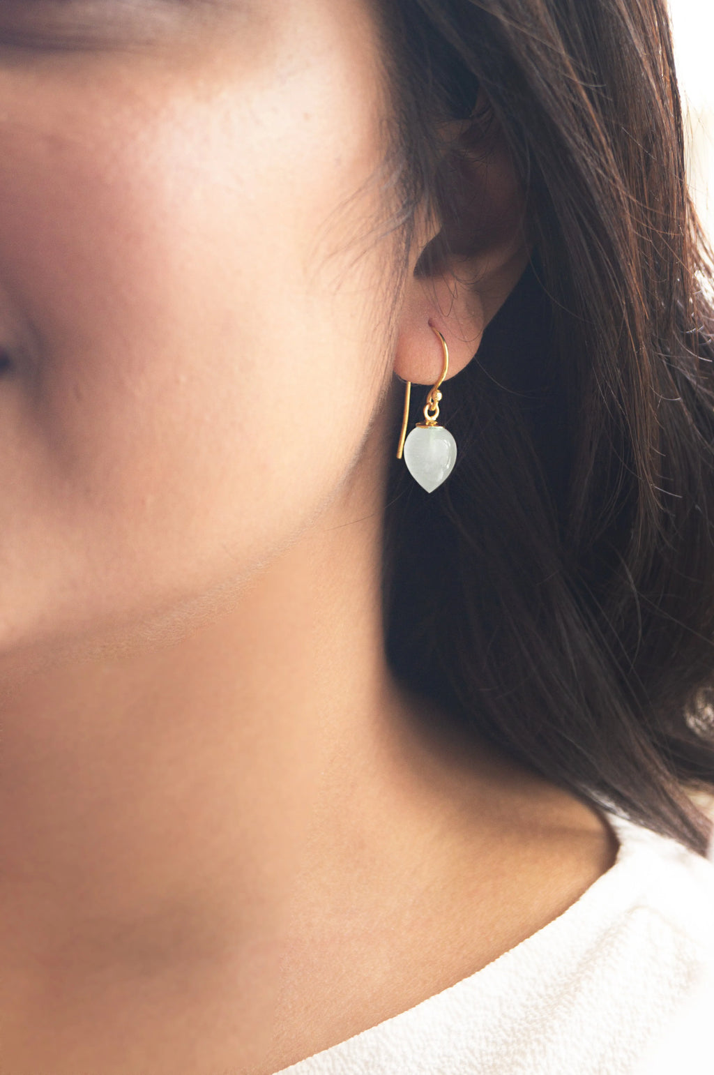 Moon Stone Briolette Sterling Silver Slip On Earrings