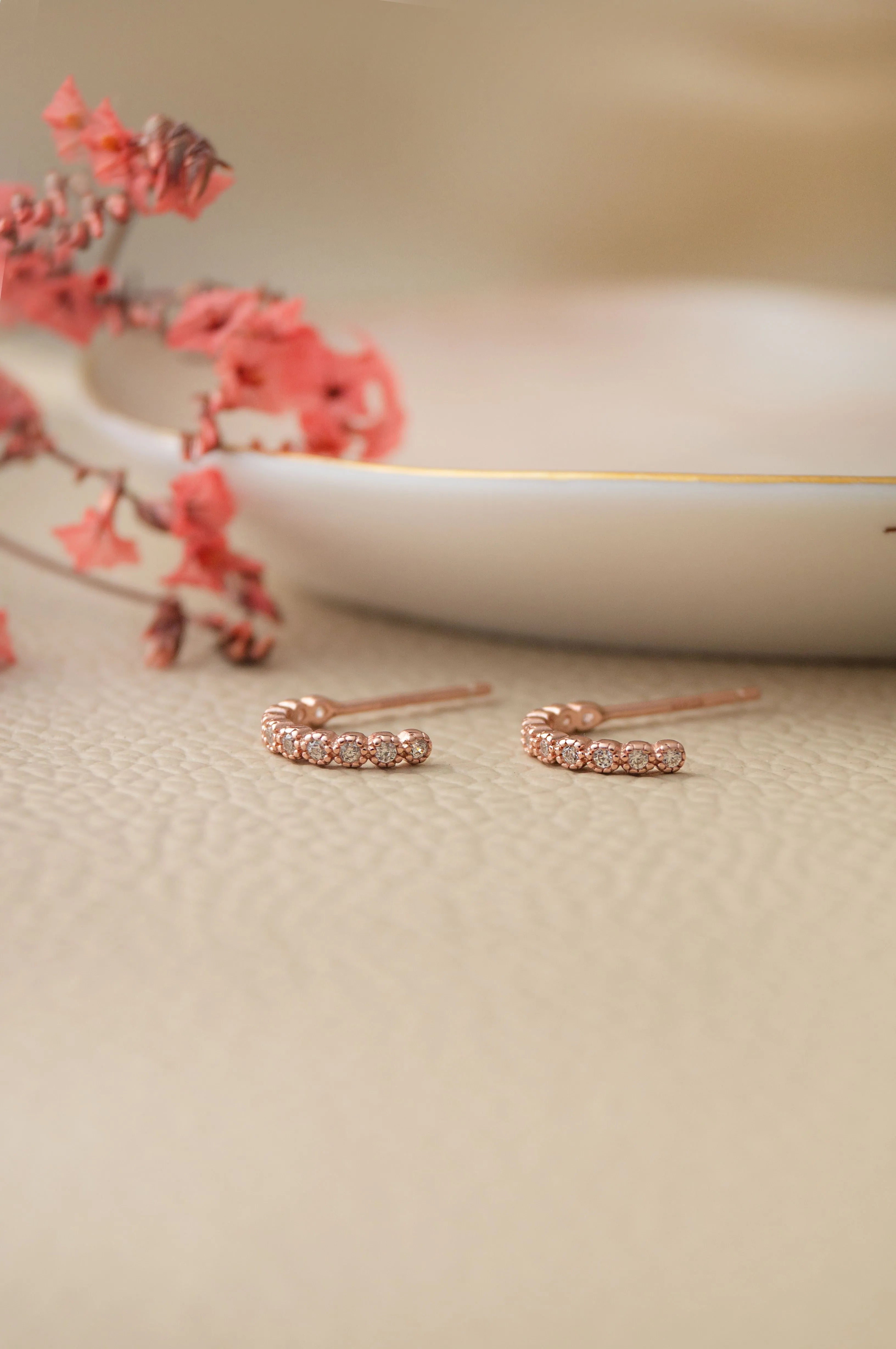 Eternal Shine Rose Gold Plated Sterling Silver French Hoop Earrings