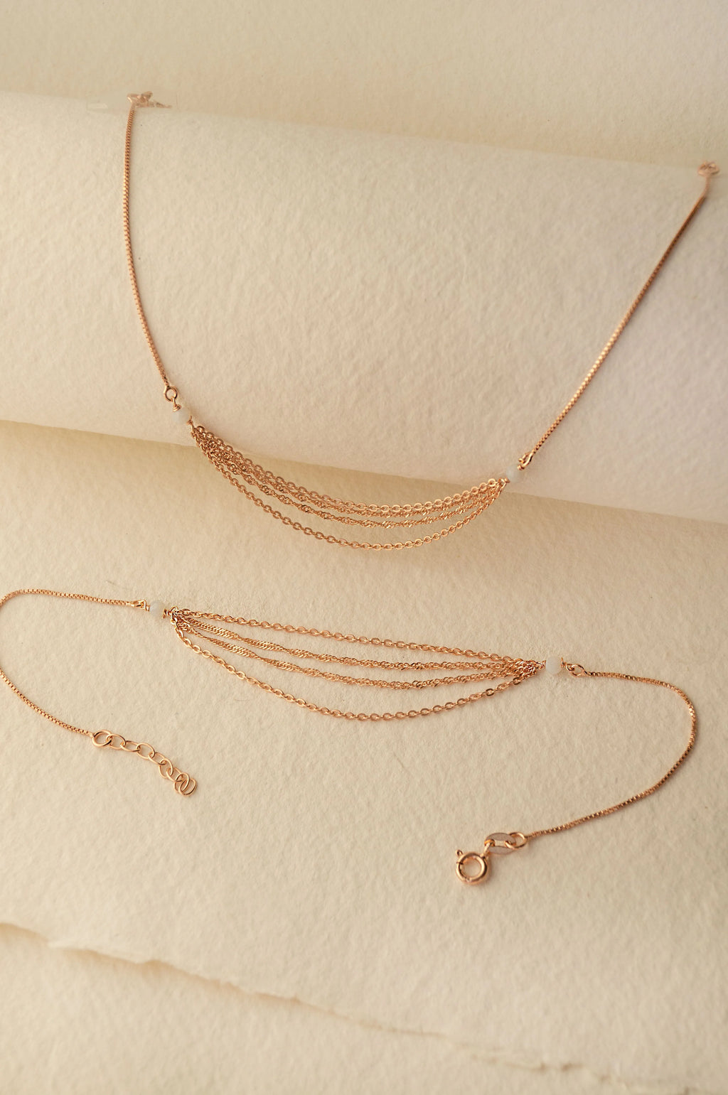 Pretty Chain Fall Rose Gold Plated Sterling Silver Anklet