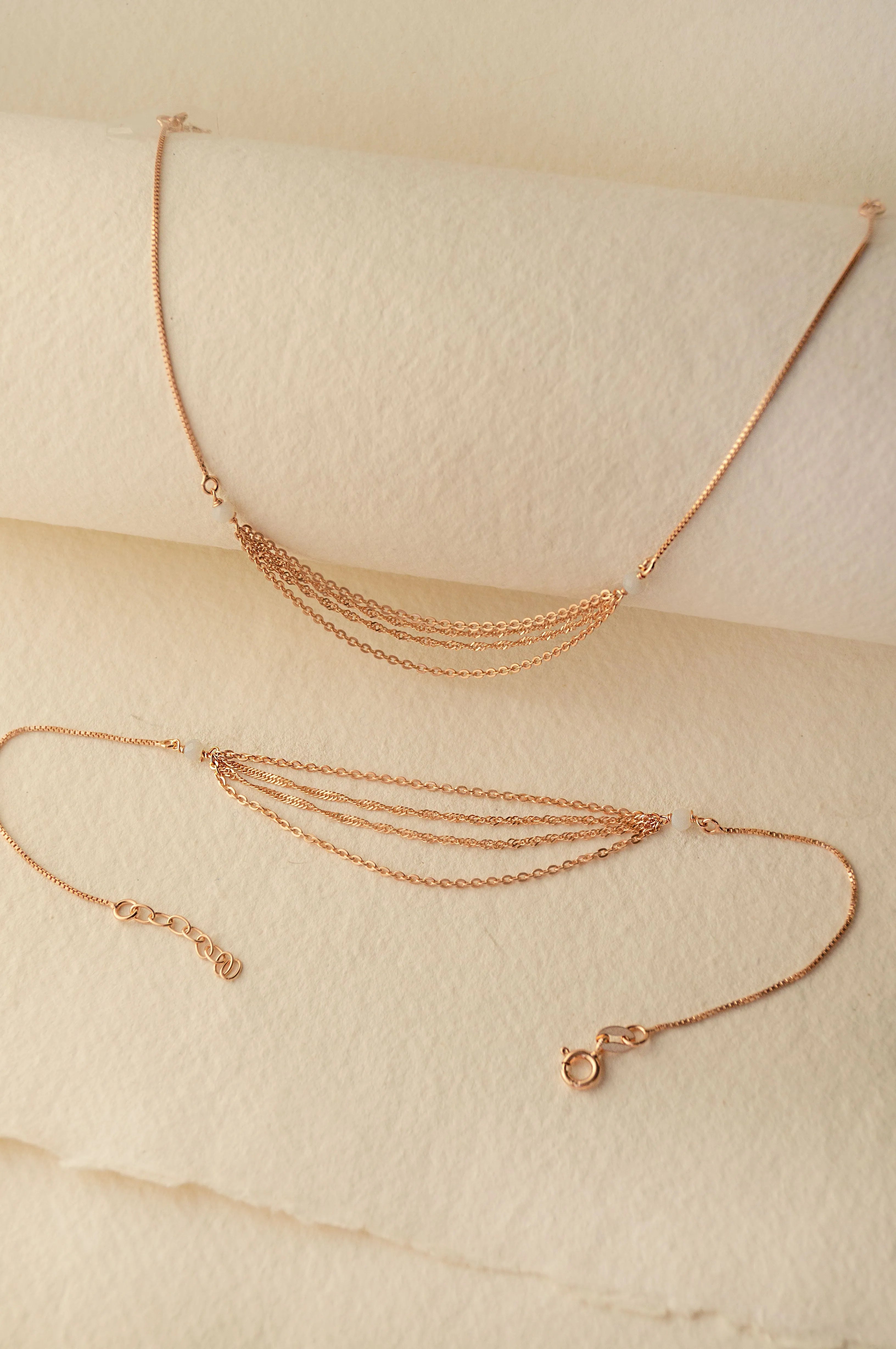 Pretty Chain Fall Rose Gold Plated Sterling Silver Anklet