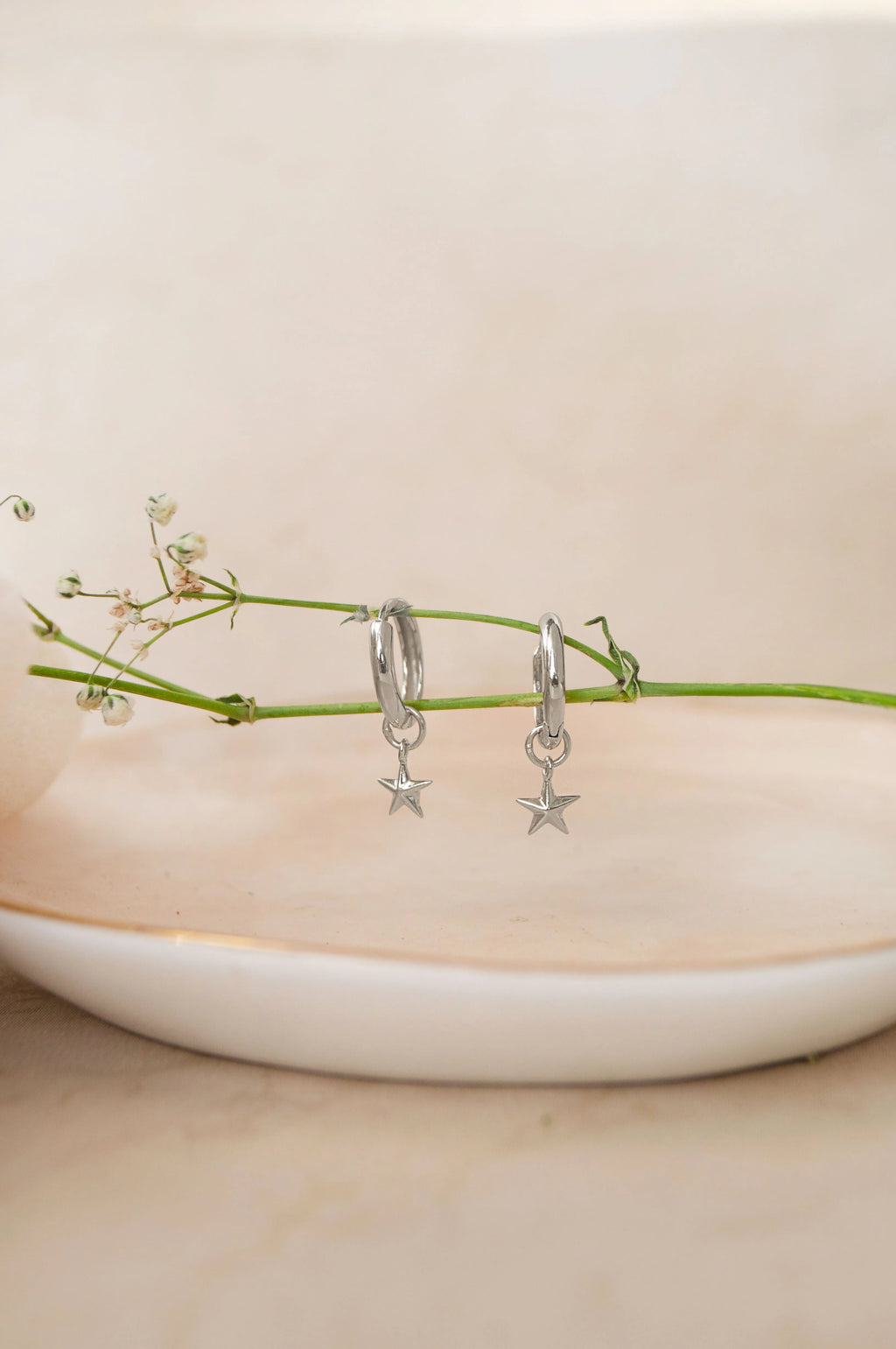 Twinkling Star Charm Sterling Silver Hoop Earrings