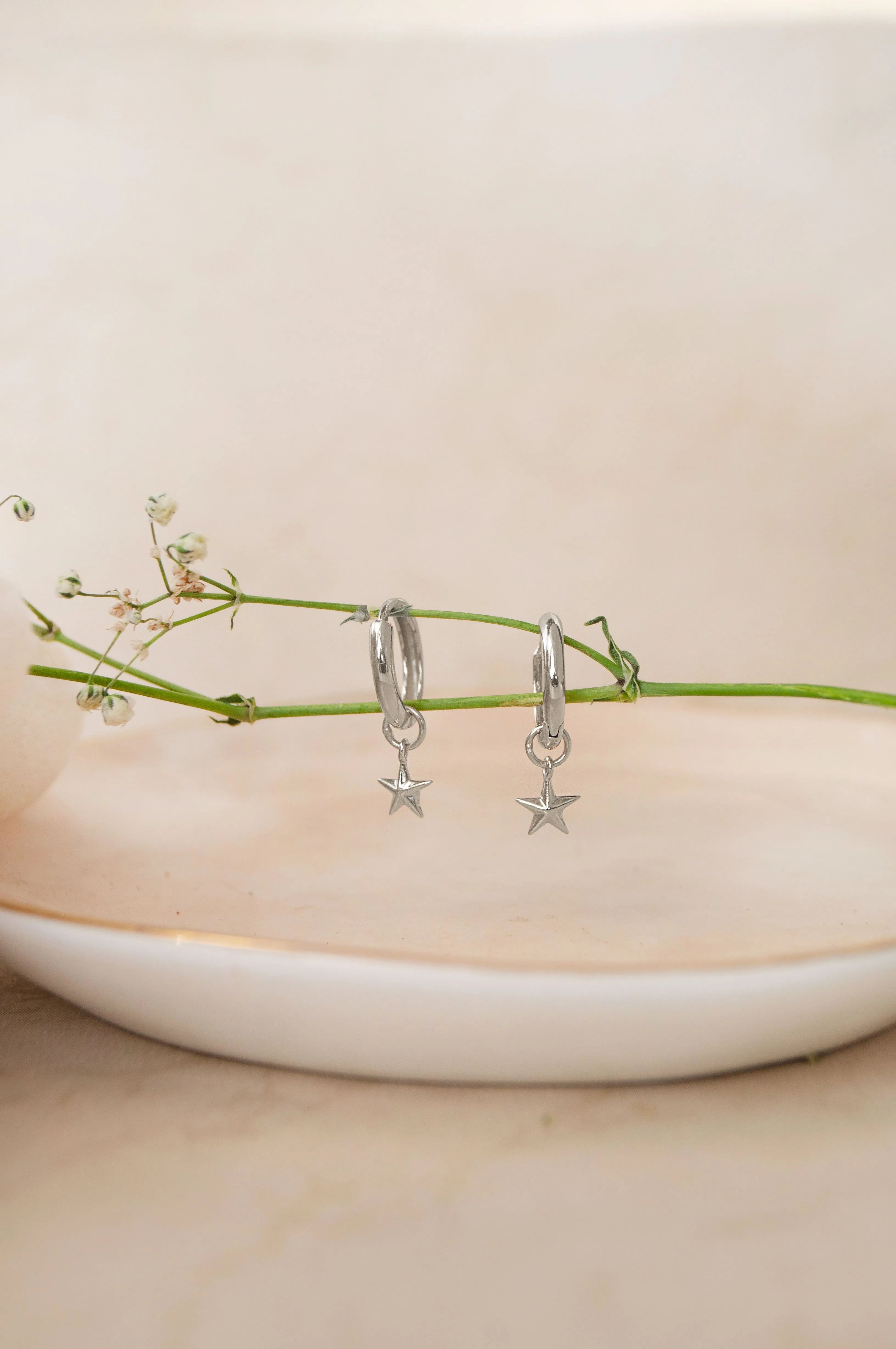 Twinkling Star Charm Sterling Silver Hoop Earrings