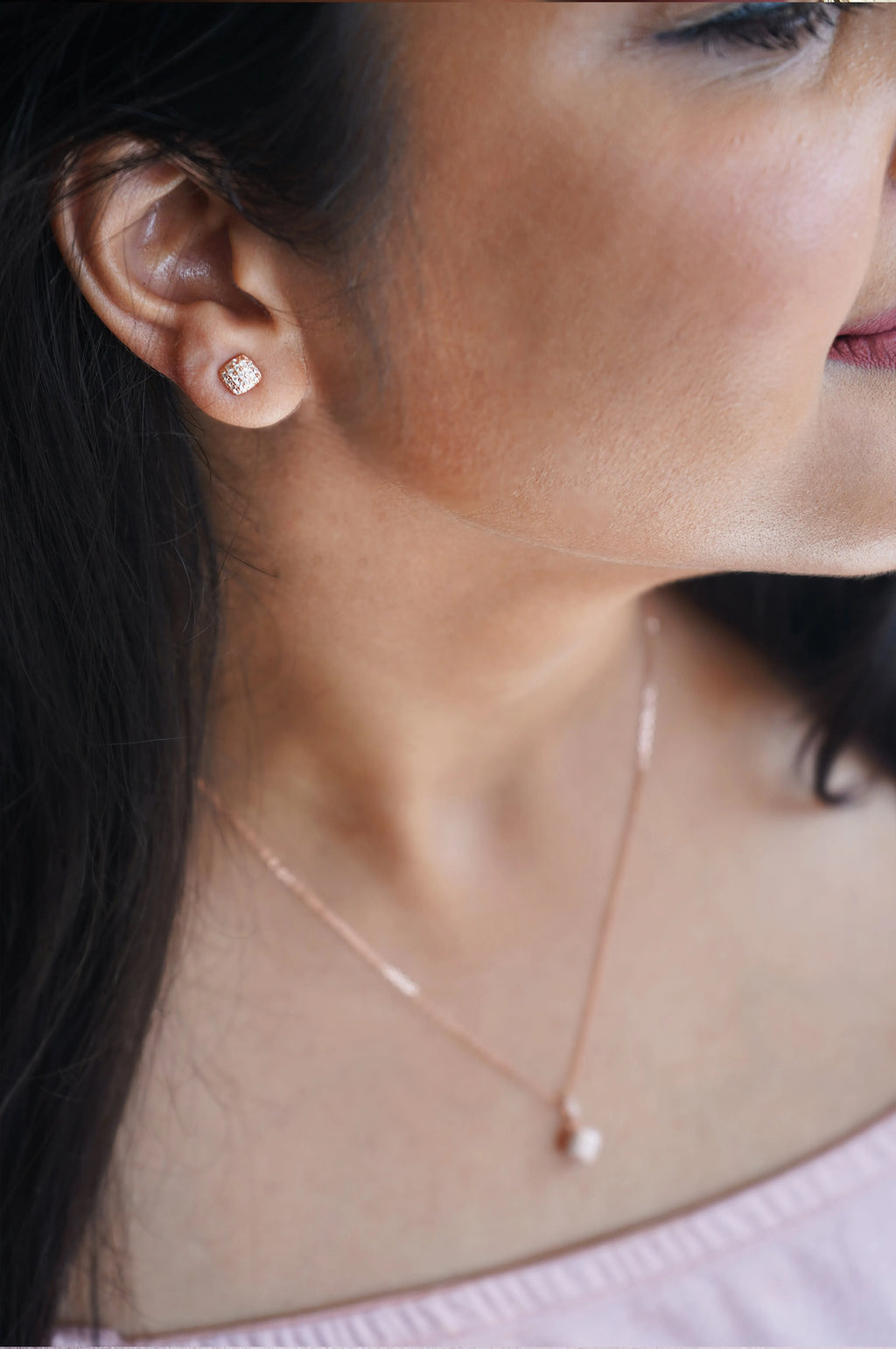 Sparkling Dust Rose Gold Plated Sterling Silver Stud Earrings