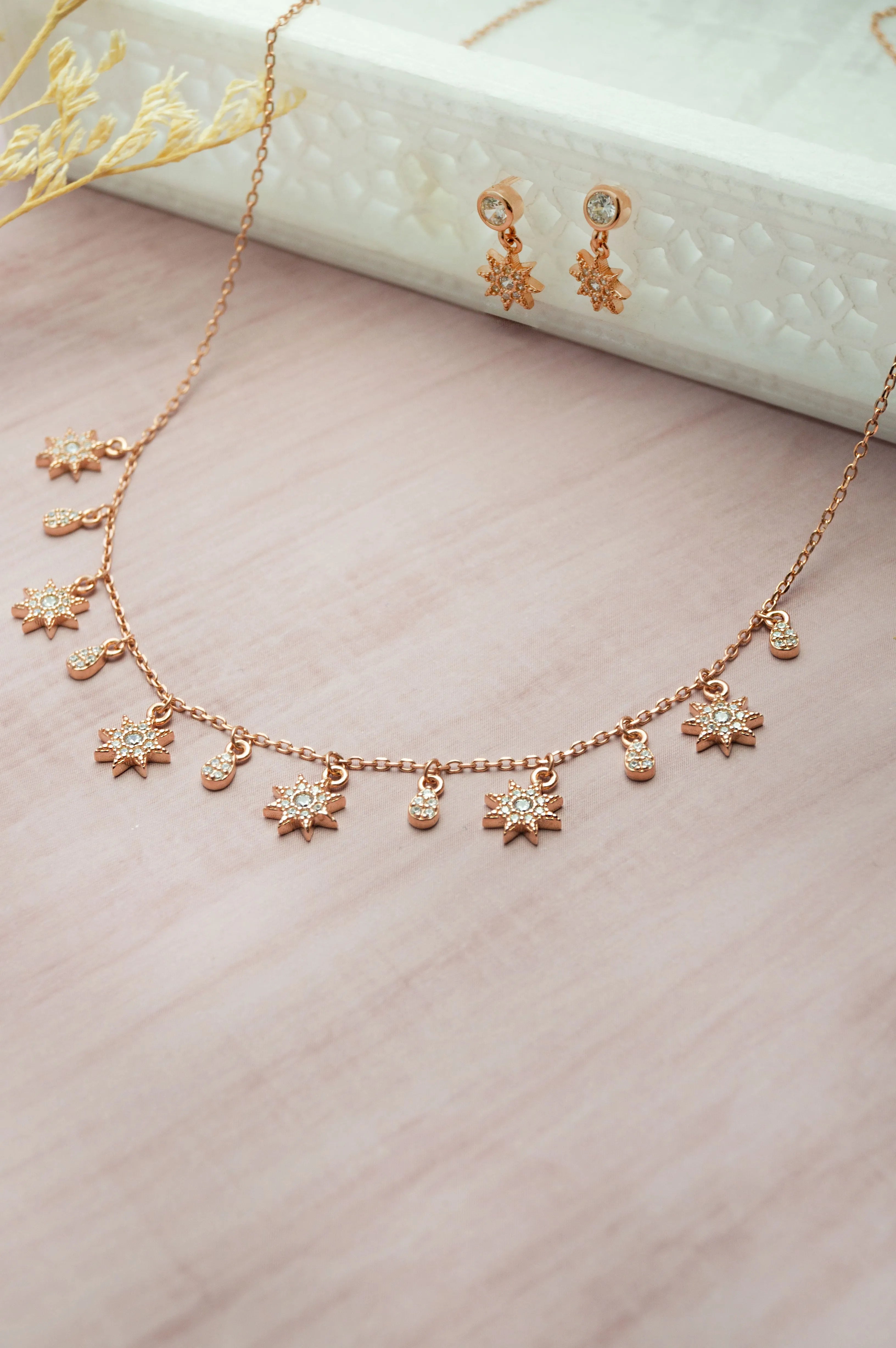 Sun Shine Charms Rose Gold Plated Sterling Silver Necklace Set