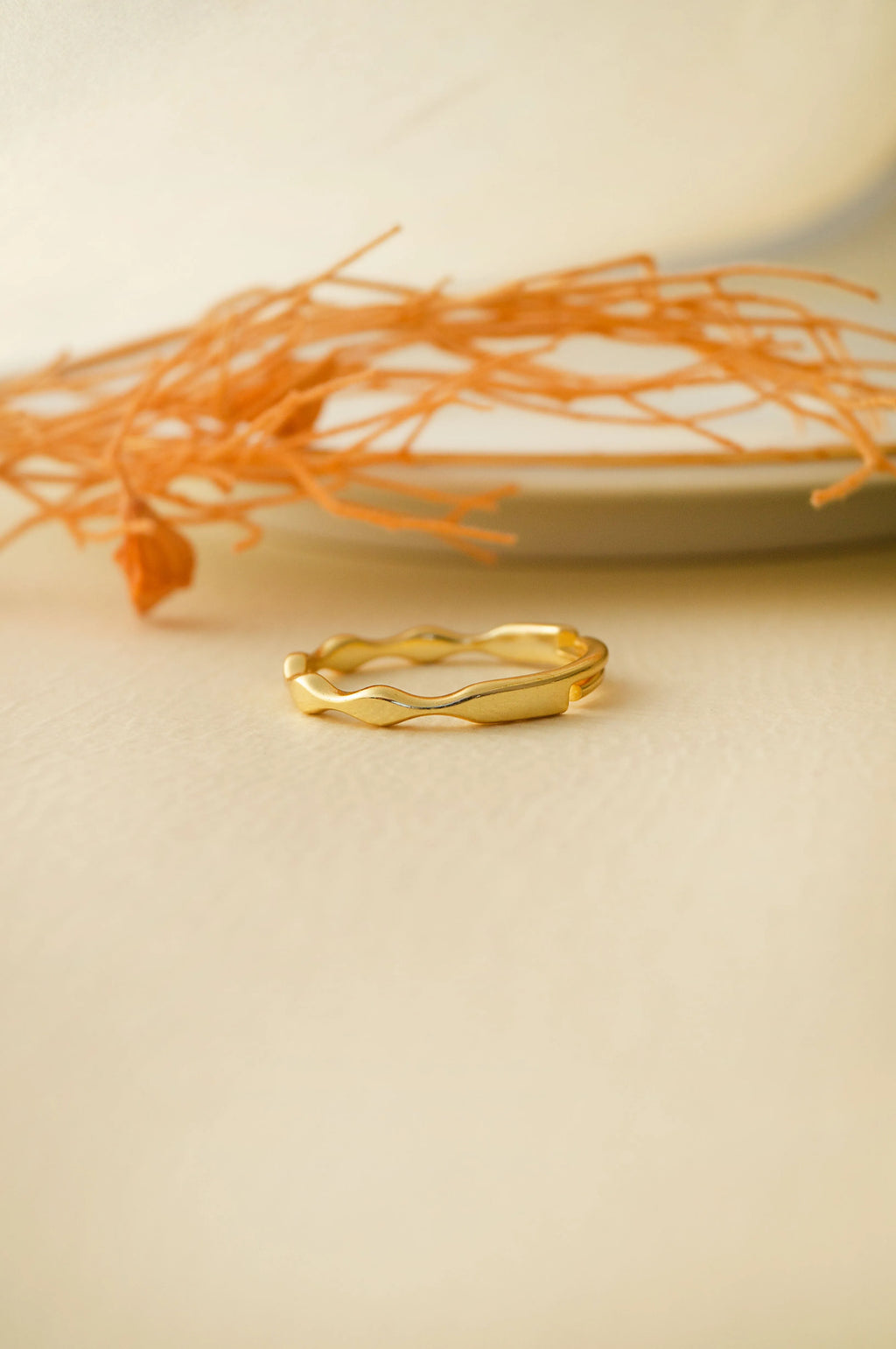 Pretty Wave Rose Gold Plated Sterling Silver Adjustable Ring