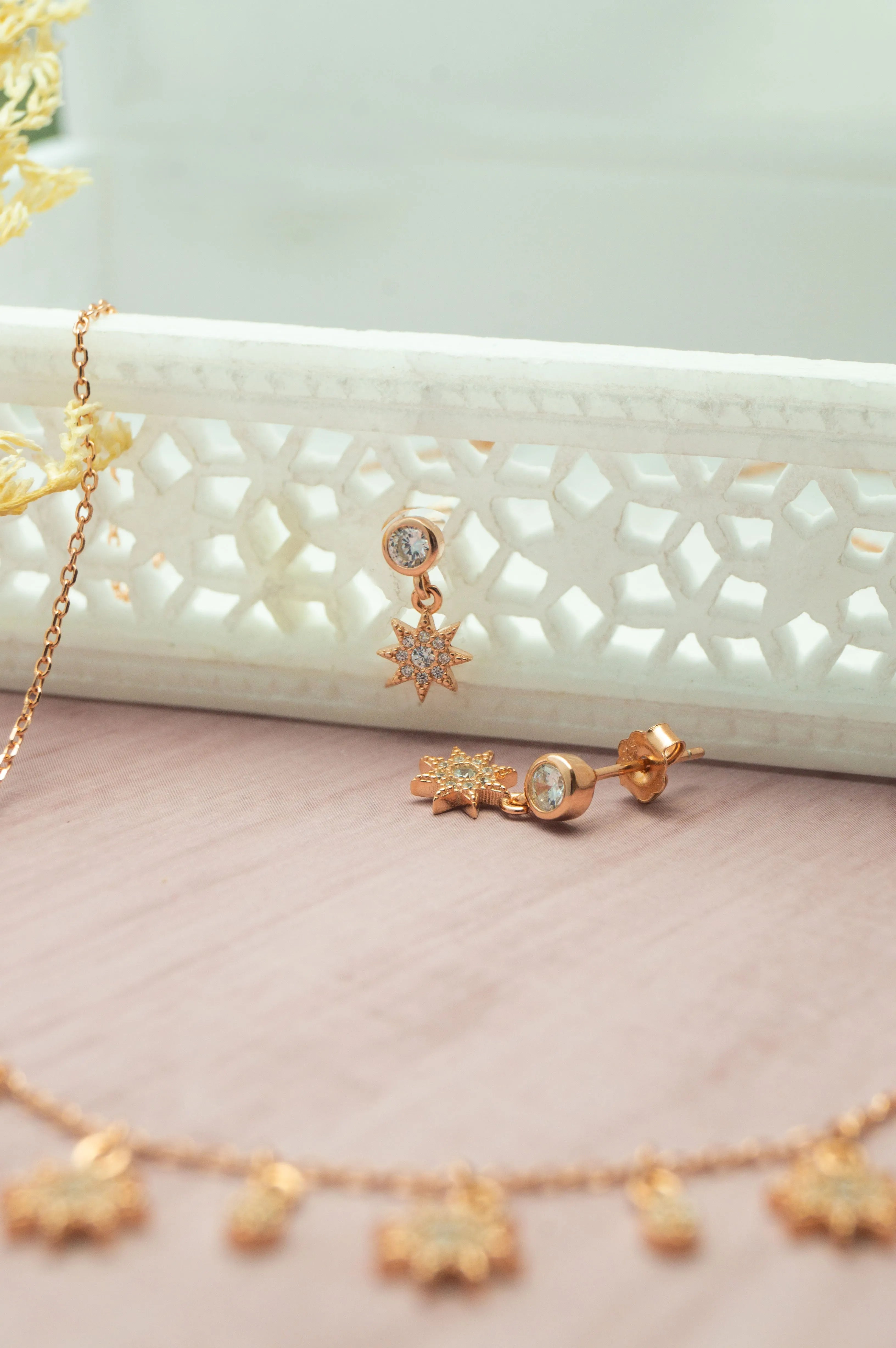 Sun Shine Charms Rose Gold Plated Sterling Silver Necklace Set