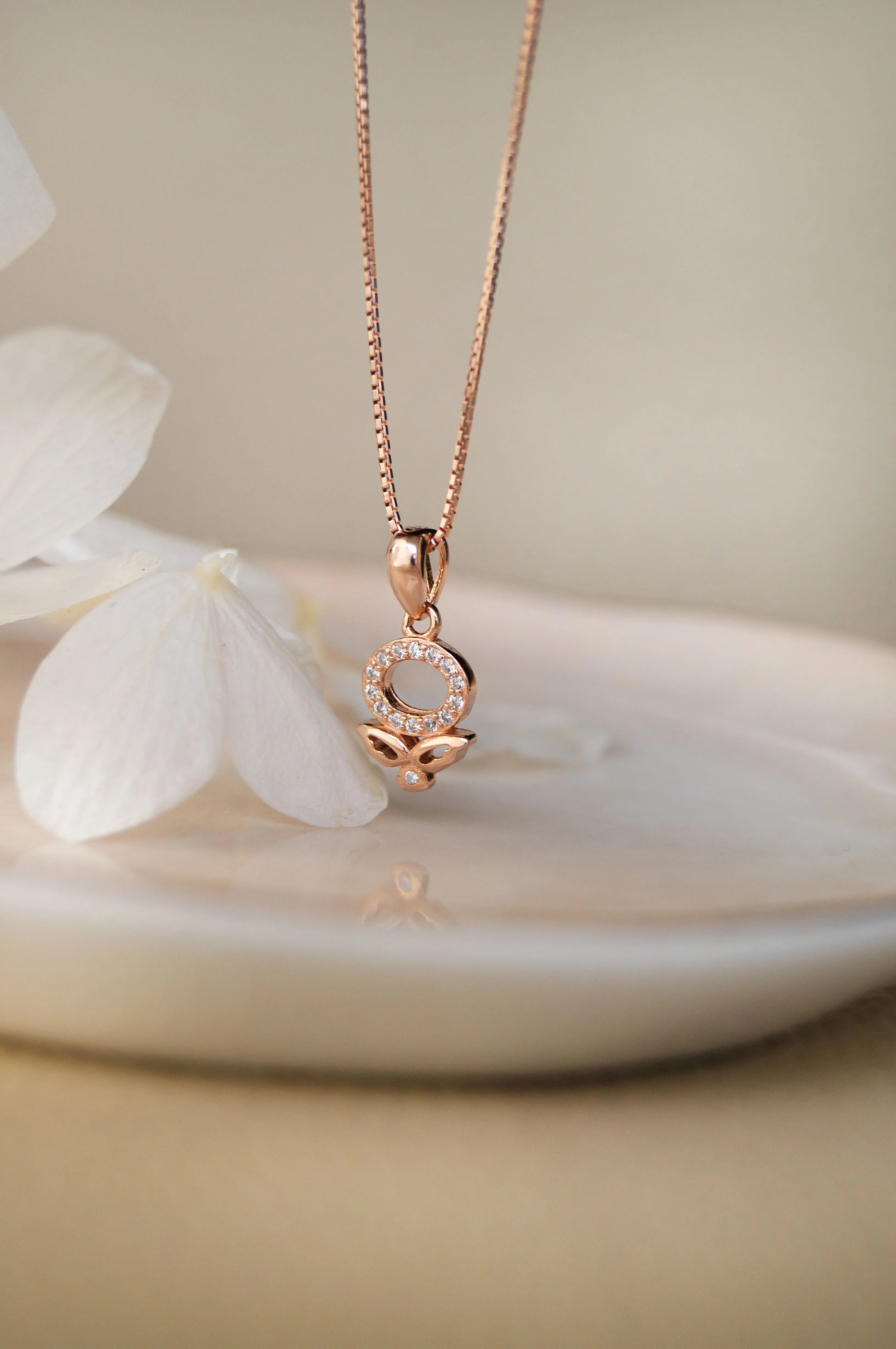 Halo Flower Rose Gold Plated Sterling Silver Pendant