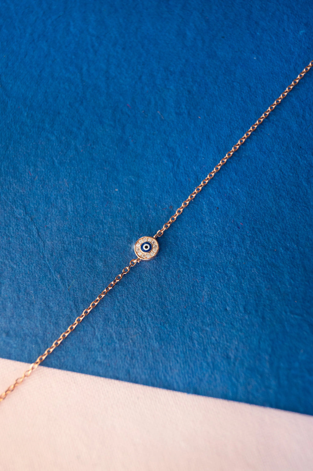 Evil Eye Round Hand-Painted Delicate Rose Gold Plated Sterling Silver Chain Bracelet