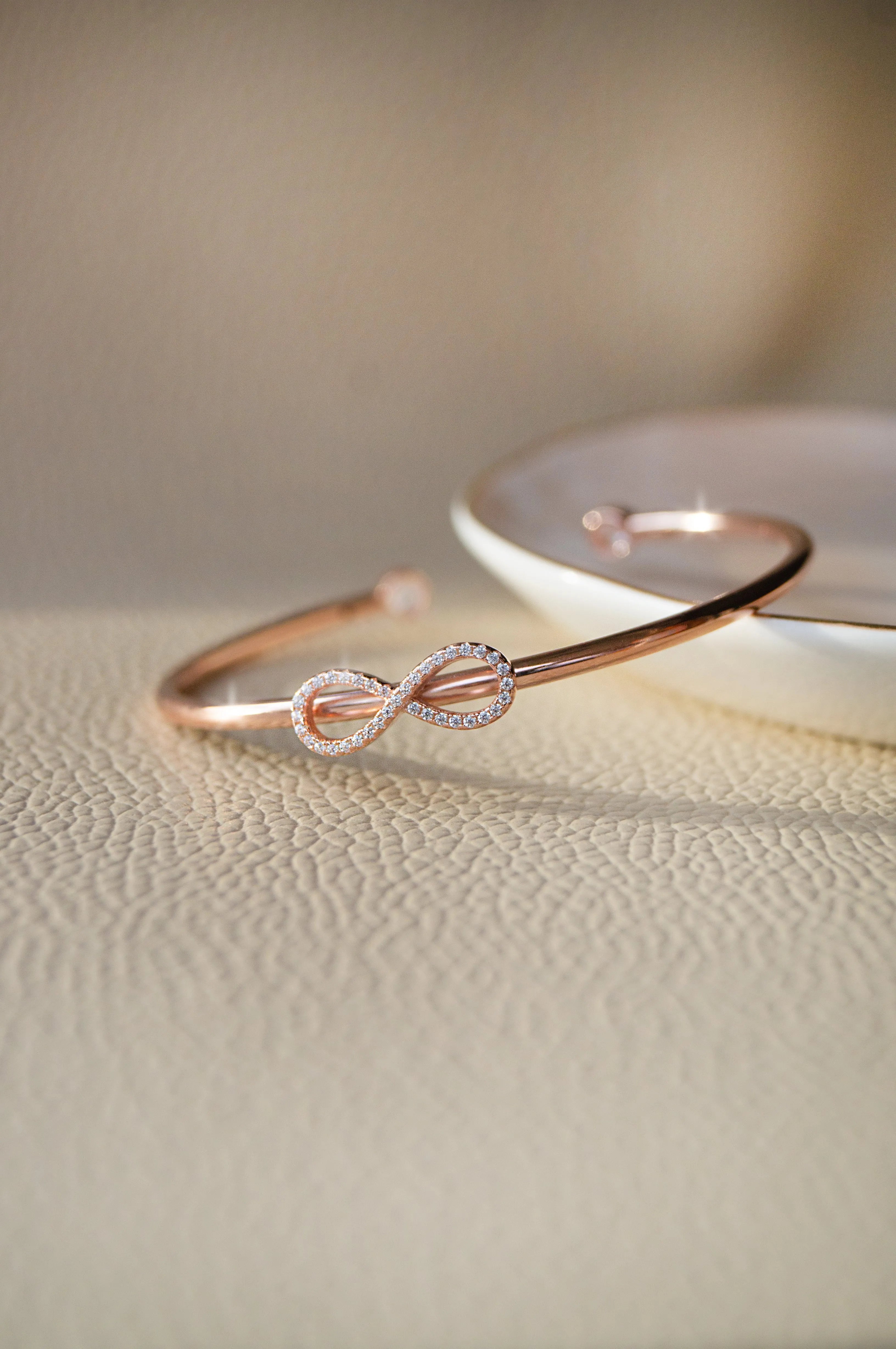 Trendy Infinity Rose Gold Plated Sterling Silver Adjustable Bracelet