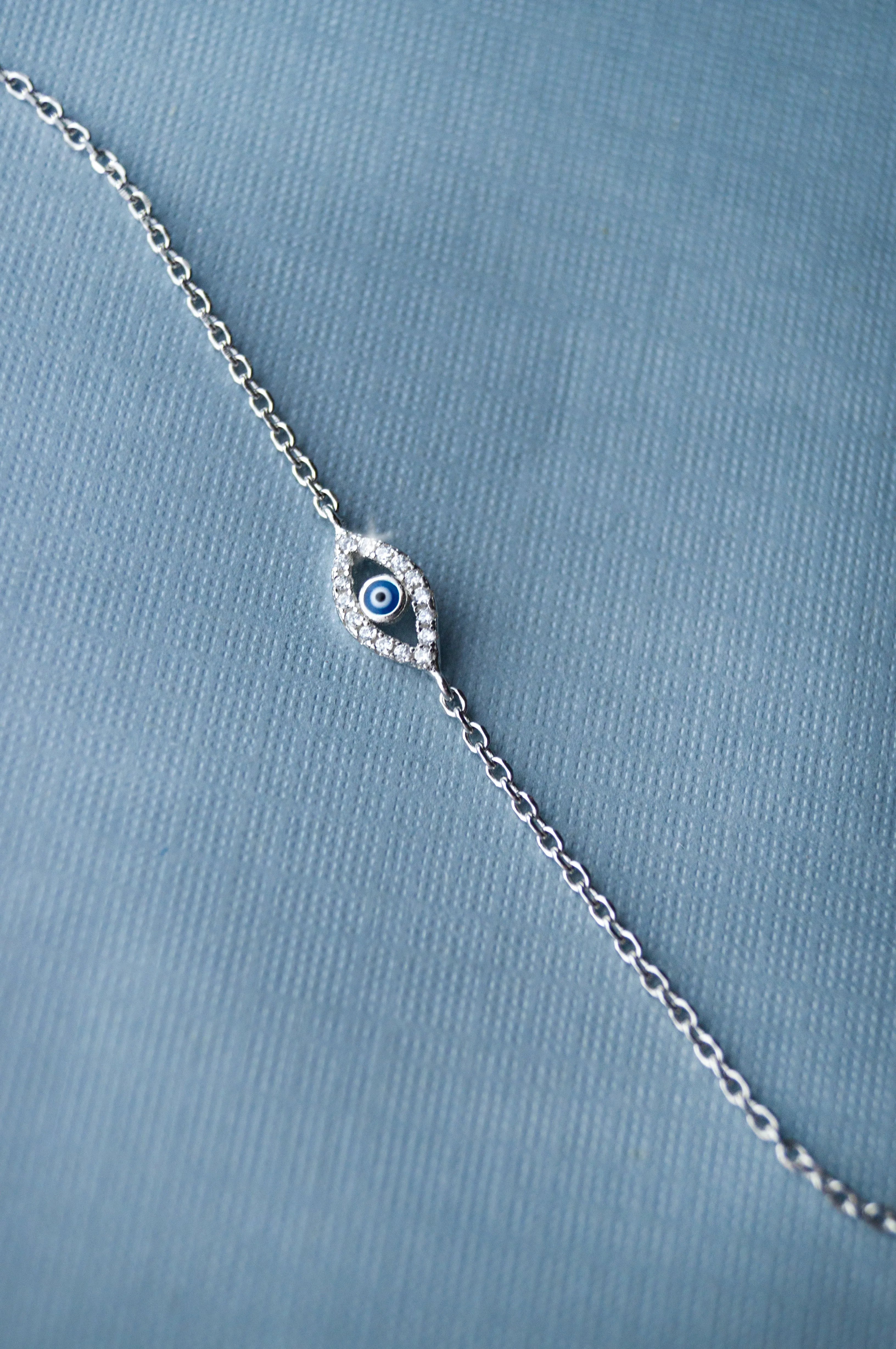 Evil Eye Hand-Painted Delicate Rose Gold Plated Sterling Silver Chain Bracelet