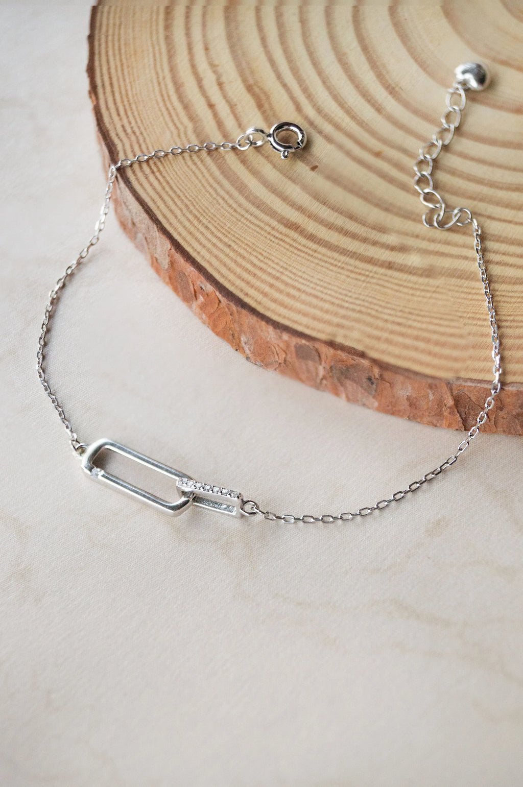 Interlinked Rectangle Sterling Silver Chain Bracelet