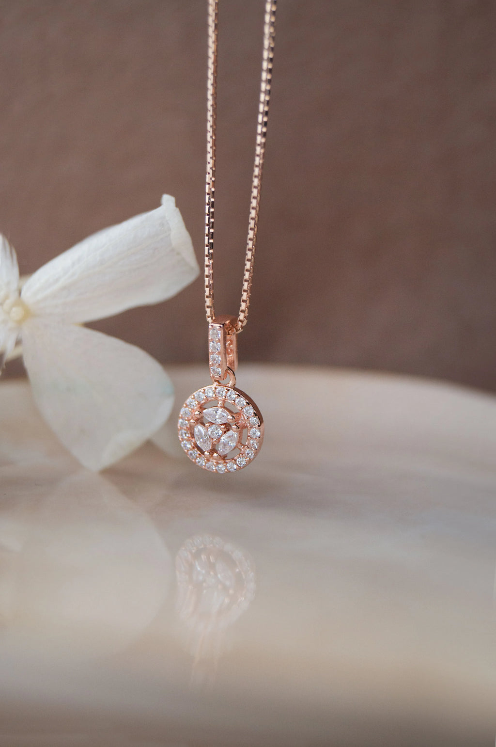 Circular Floret Rose Gold Plated Sterling Silver Pendant