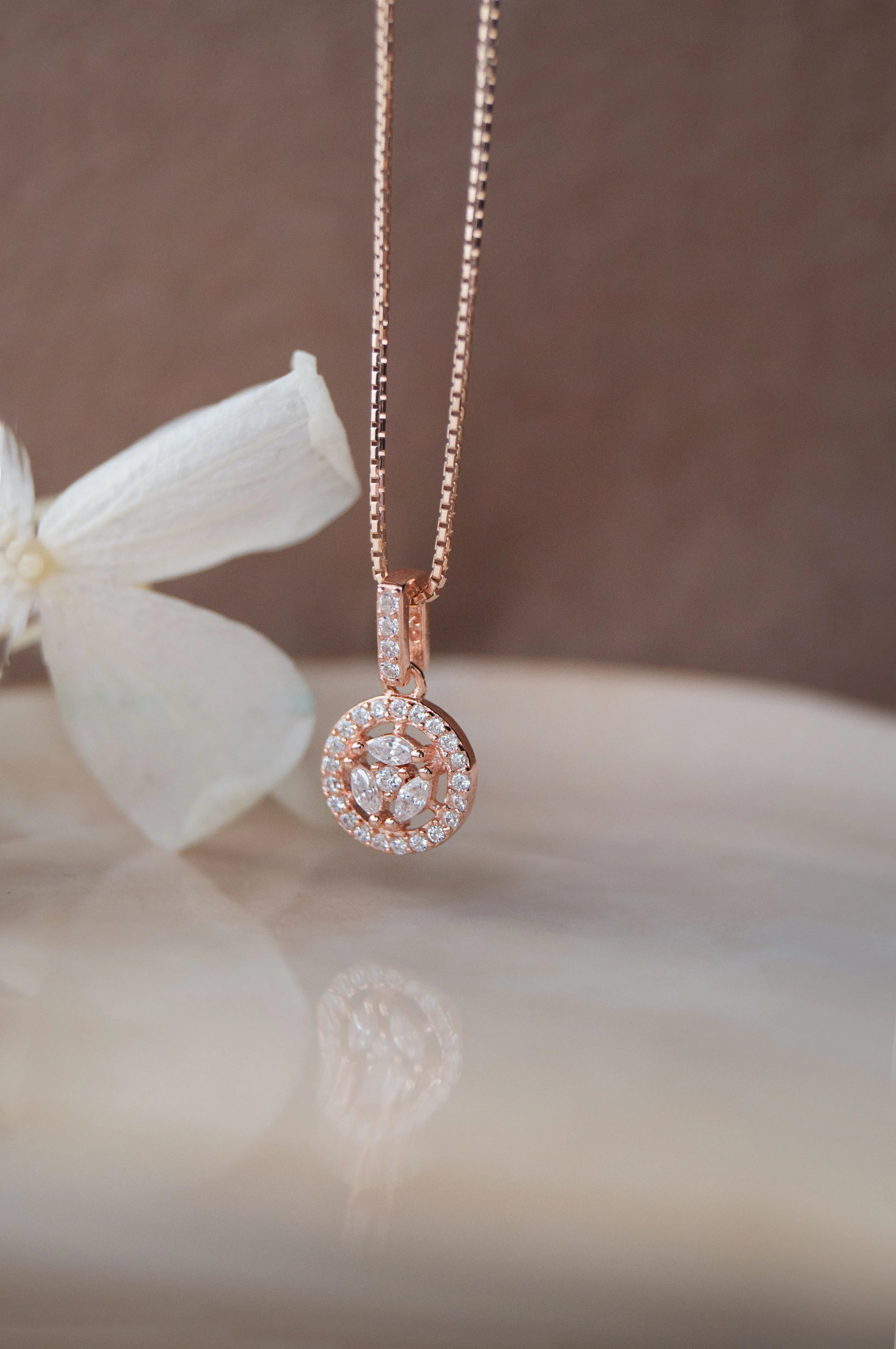 Circular Floret Rose Gold Plated Sterling Silver Pendant