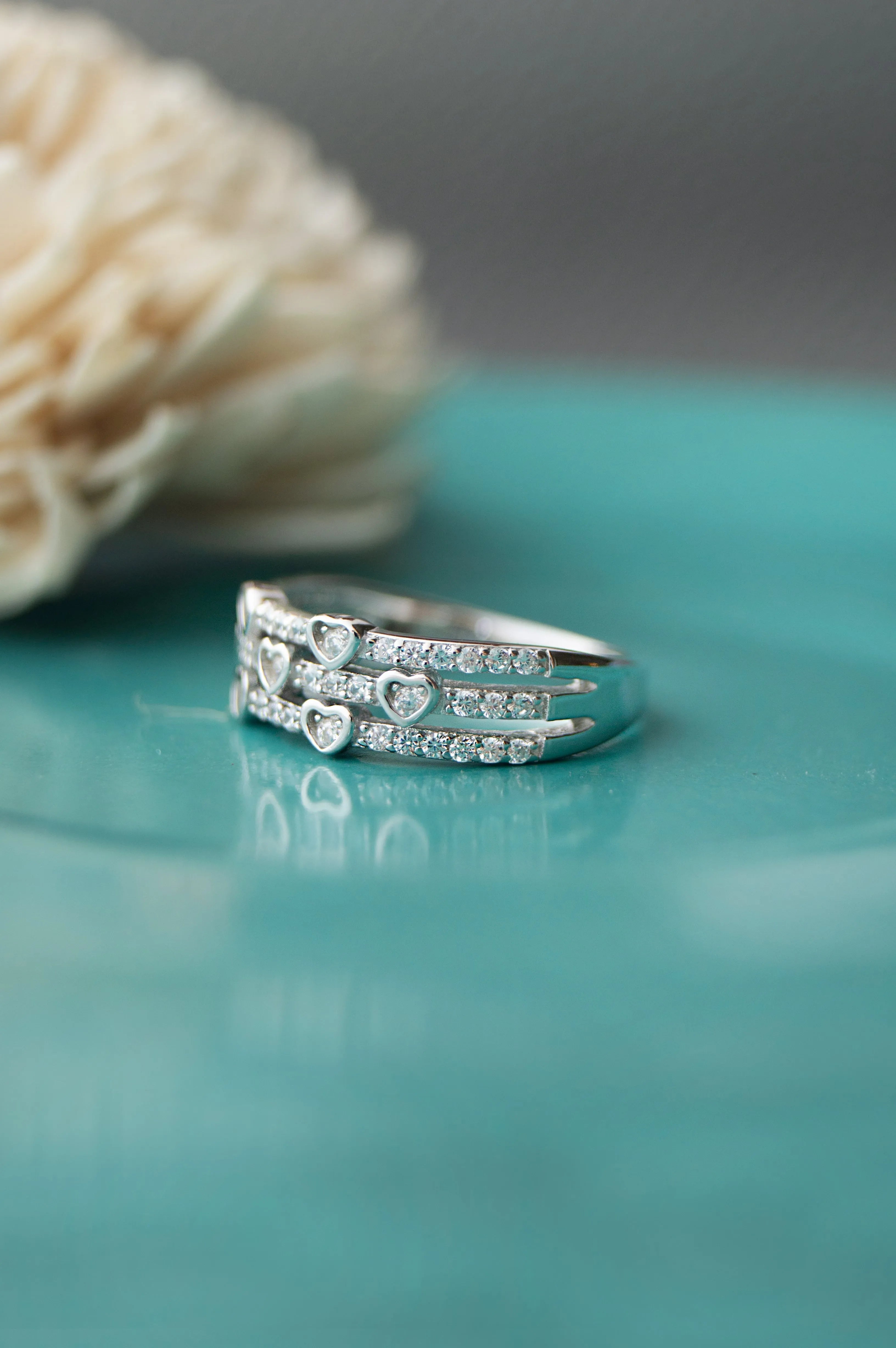 Heart Shower Three Layer Sterling Silver Ring