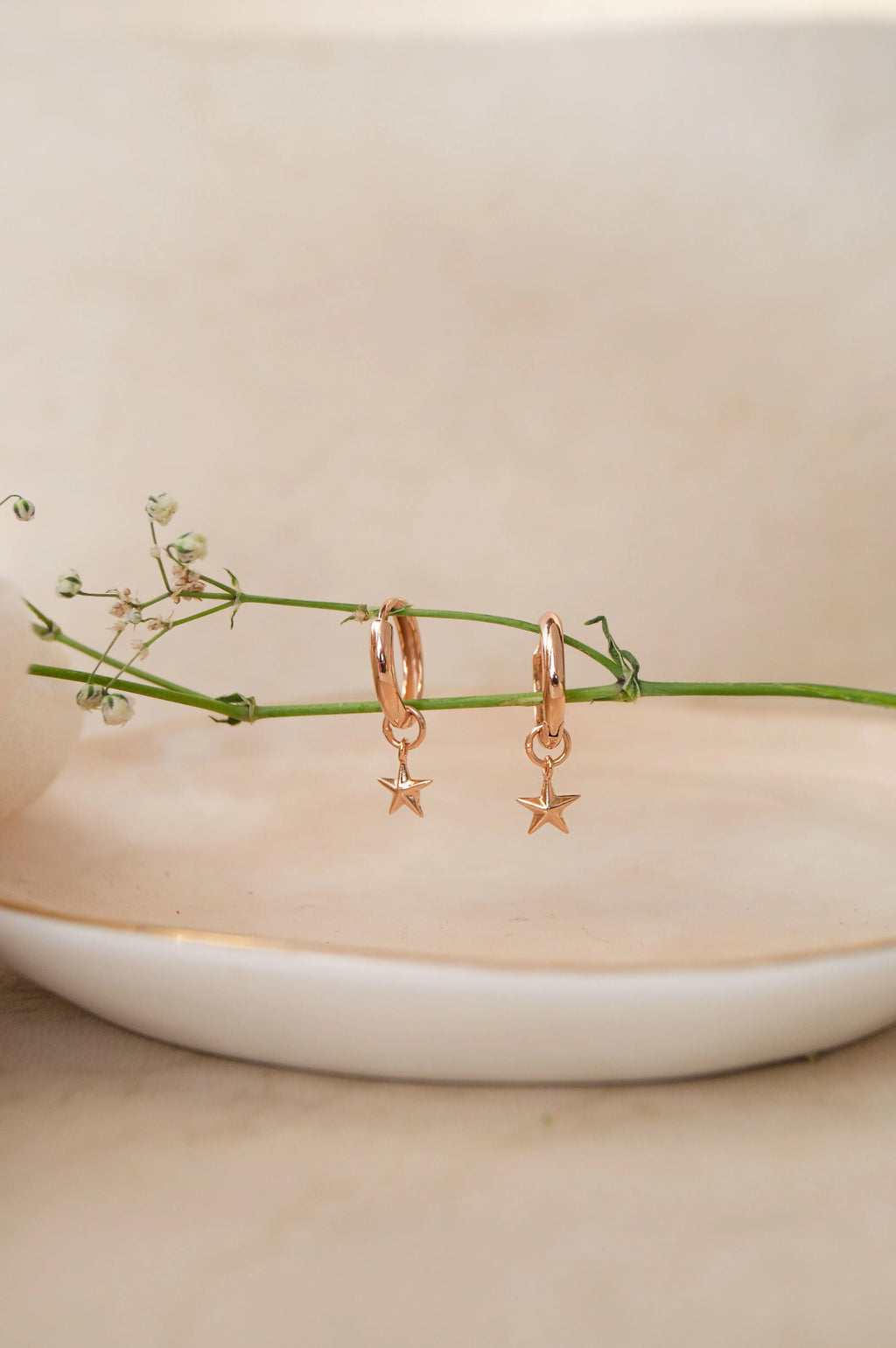 Twinkling Star Charm Gold Plated Sterling Silver Hoop Earrings