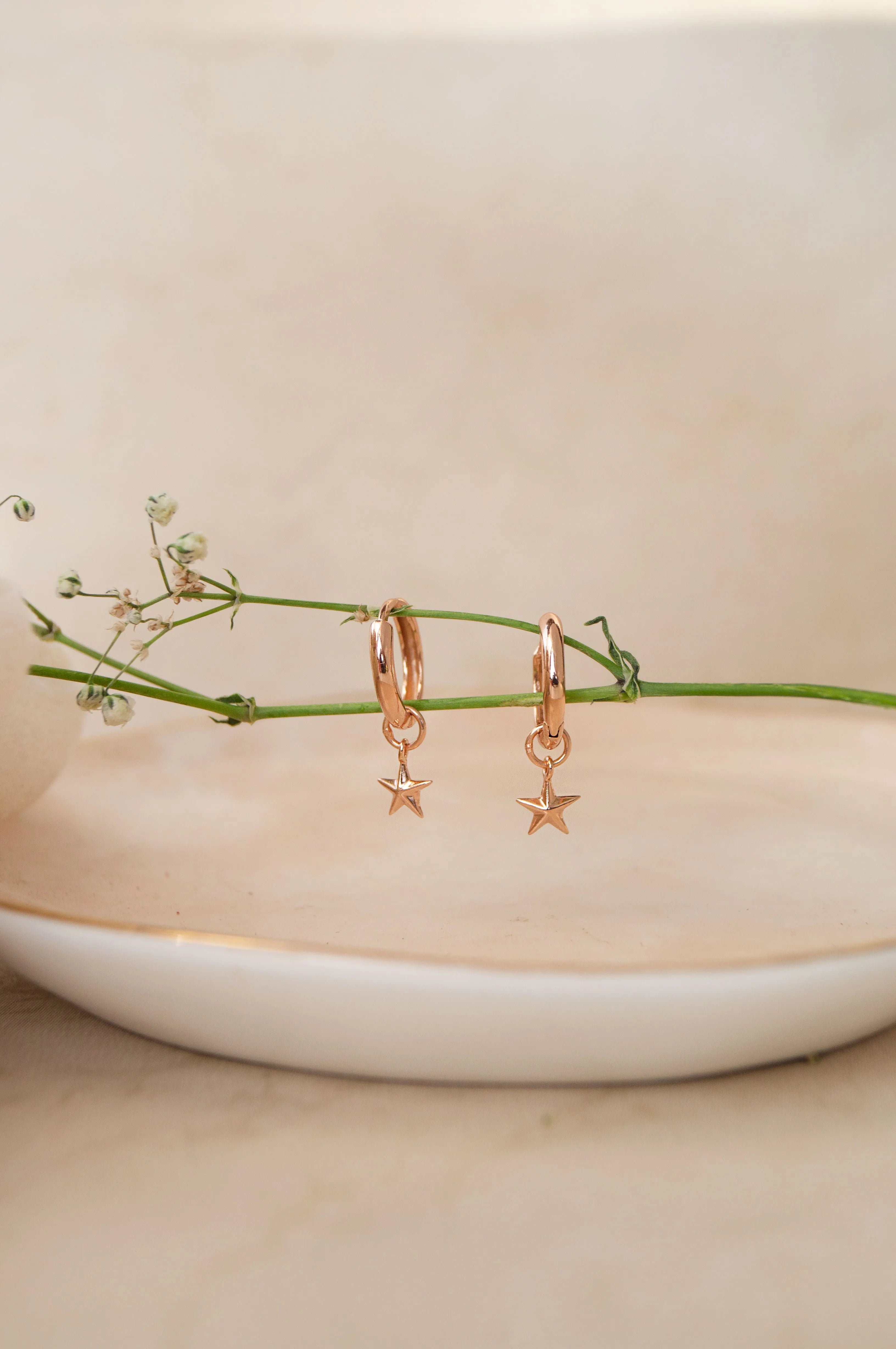 Twinkling Star Charm Gold Plated Sterling Silver Hoop Earrings