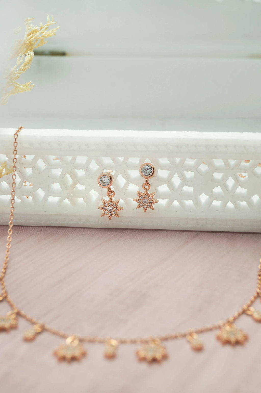 Sun Shine Charms Rose Gold Plated Sterling Silver Necklace Set
